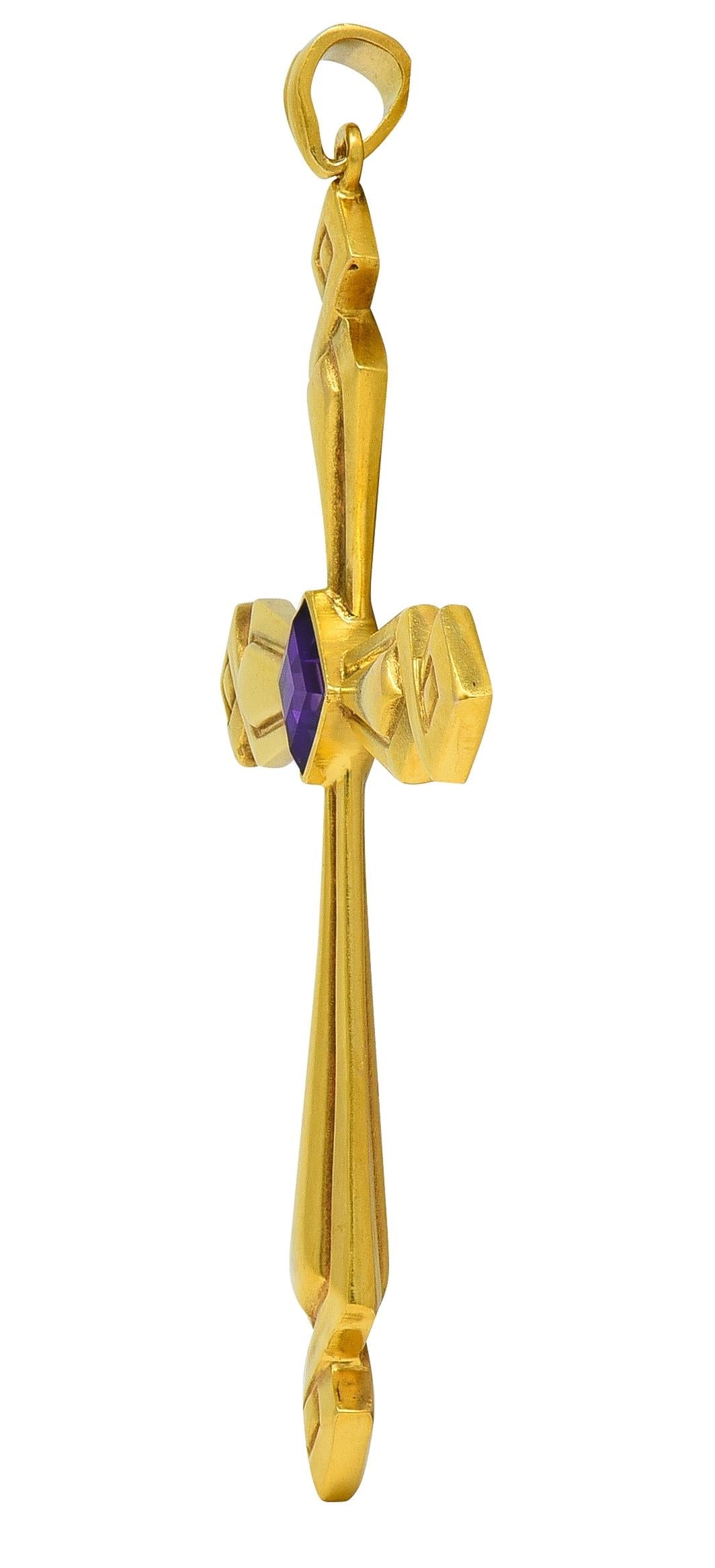 Victorian Amethyst 14 Karat Yellow Gold Antique Geometric Cross Pendant
