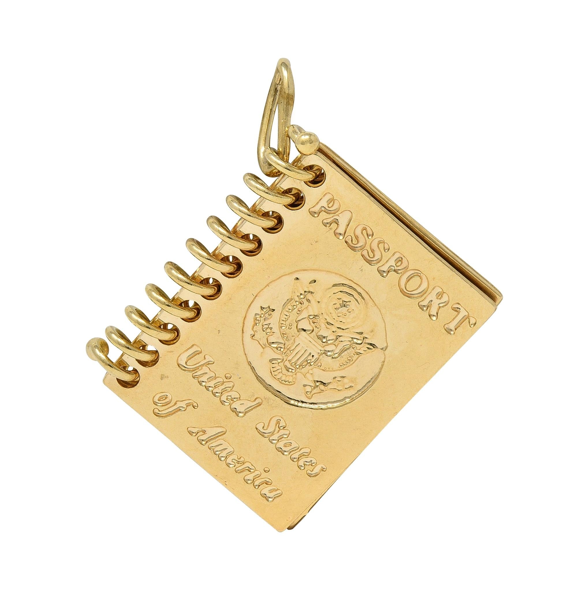 1960's 14 Karat Yellow Gold Vintage Passport Pendant Charm