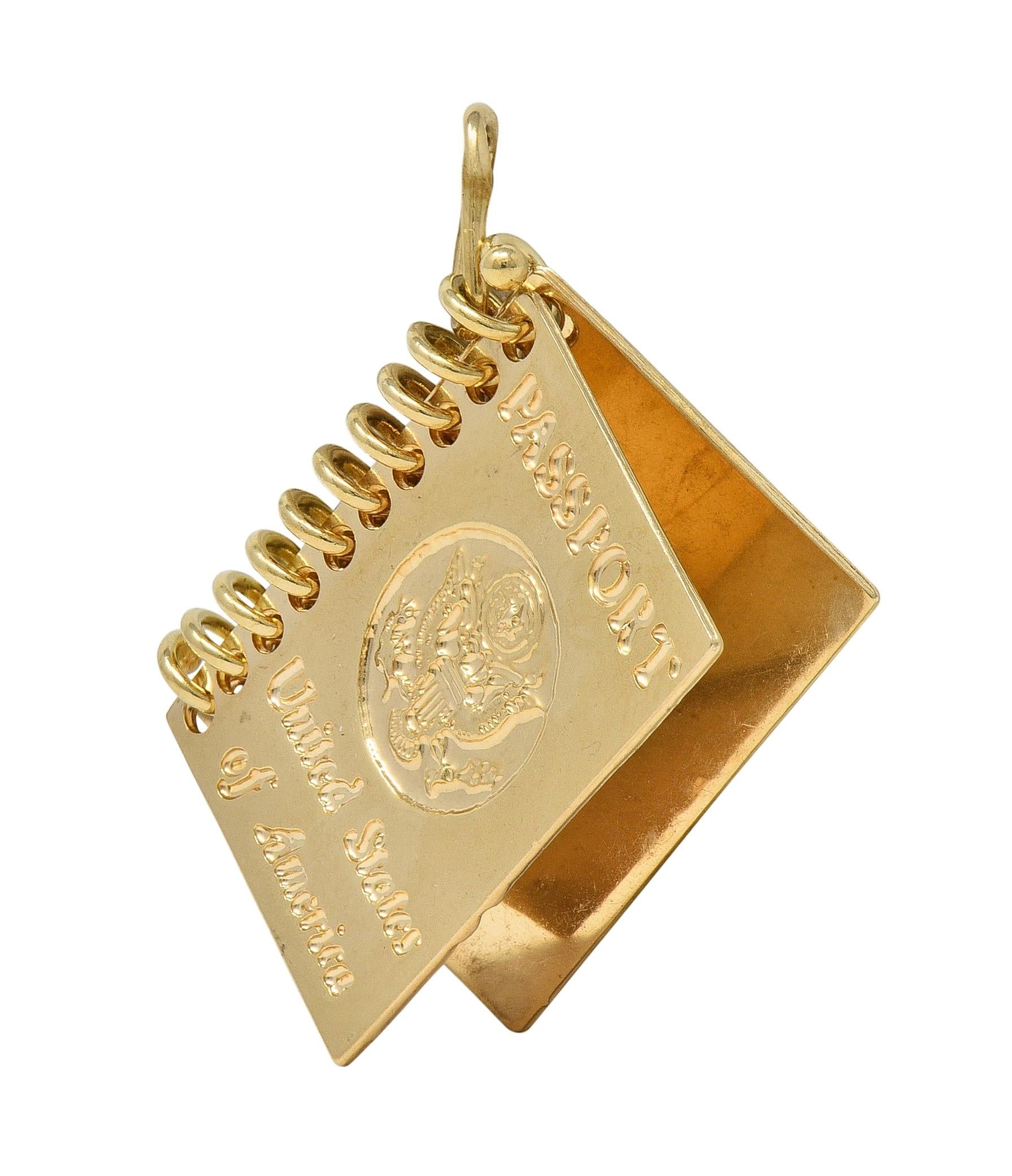 1960's 14 Karat Yellow Gold Vintage Passport Pendant Charm