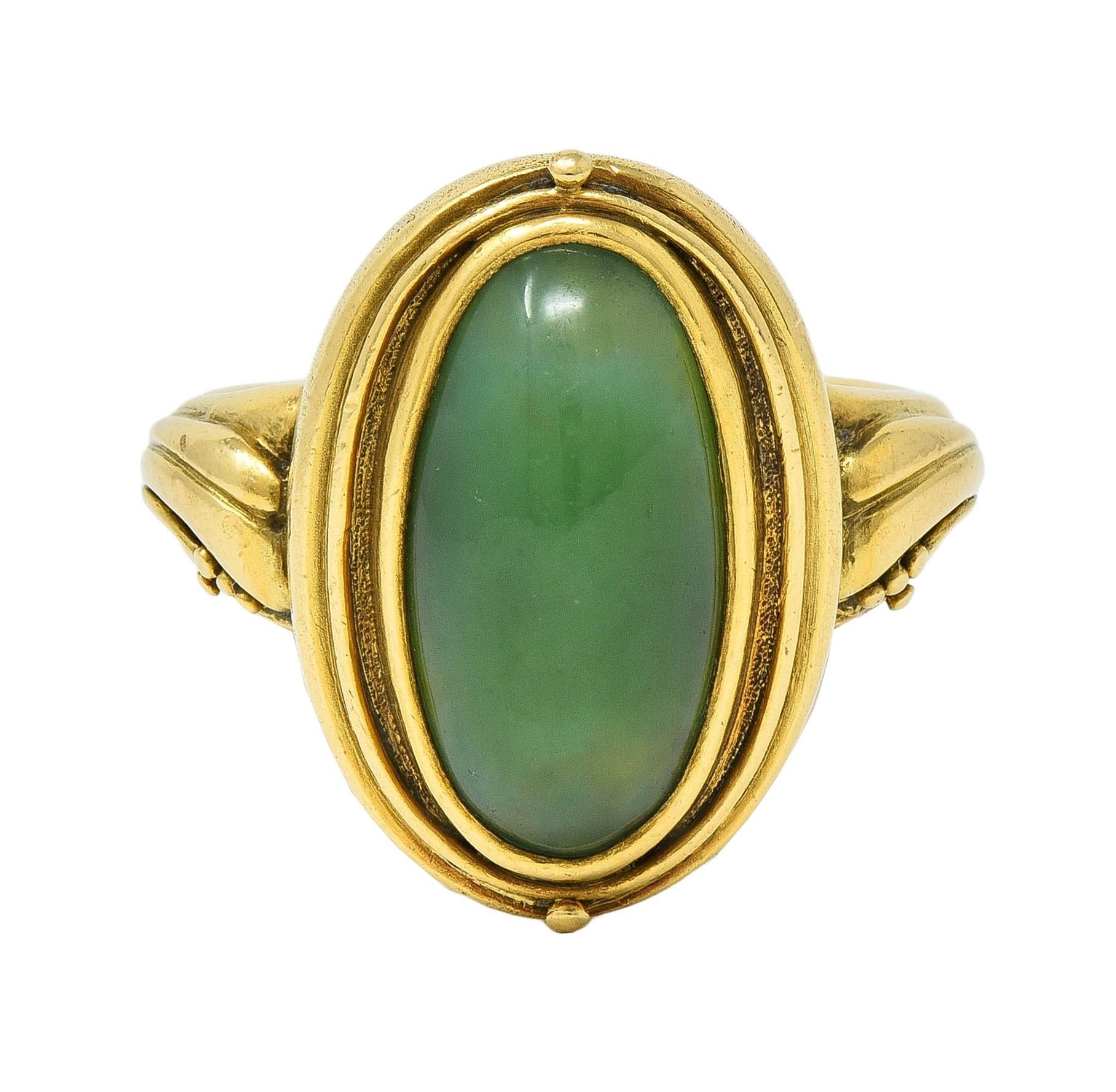 Art Nouveau Jadeite Jade 18 Karat Yellow Gold Antique Signet Ring