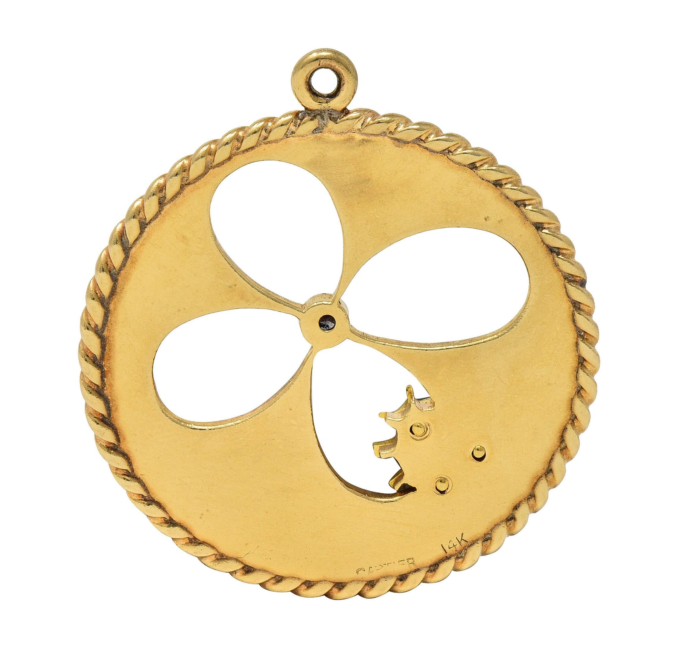 Cartier Diamond Enamel 14K Gold Ladybug Clover Vintage Pendant Charm