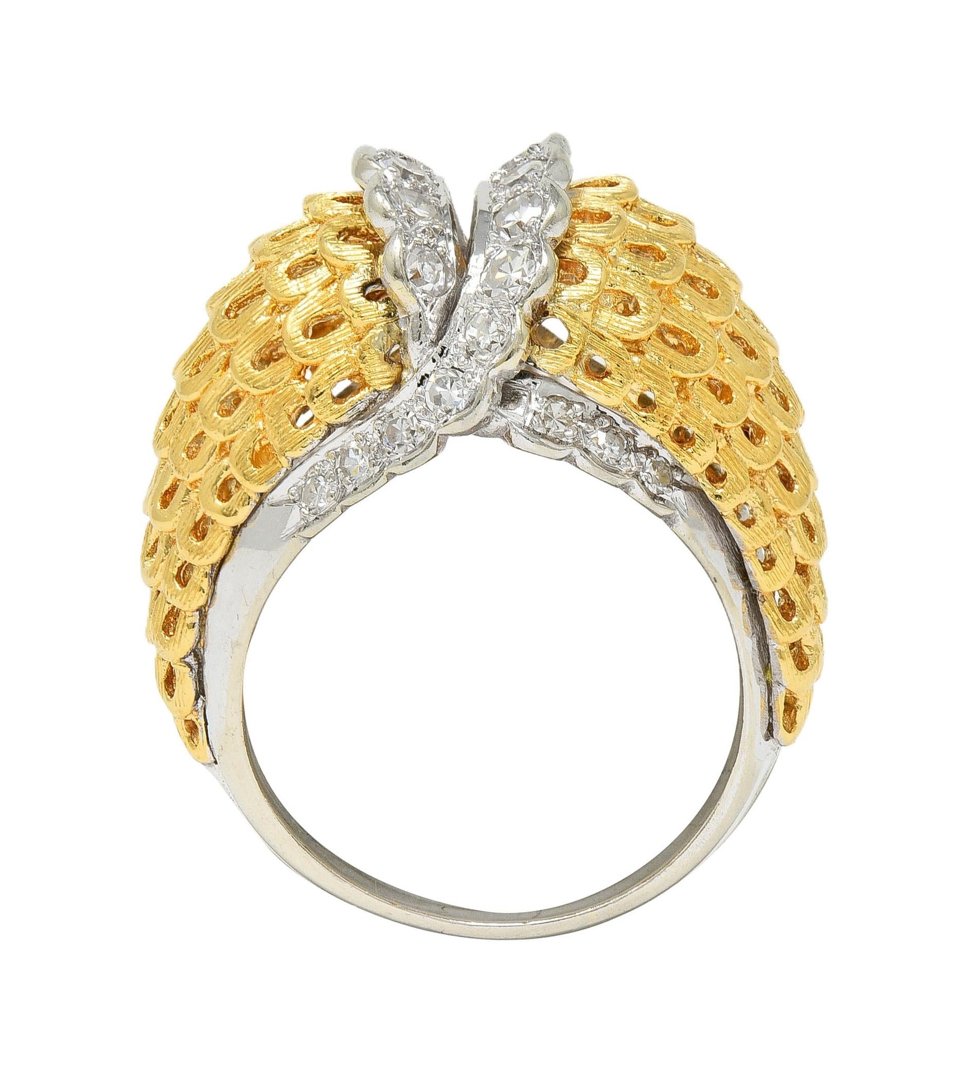 Mid-Century 0.66 CTW Diamond 18 Karat Two-Tone Gold Vintage Domed Cocktail Ring