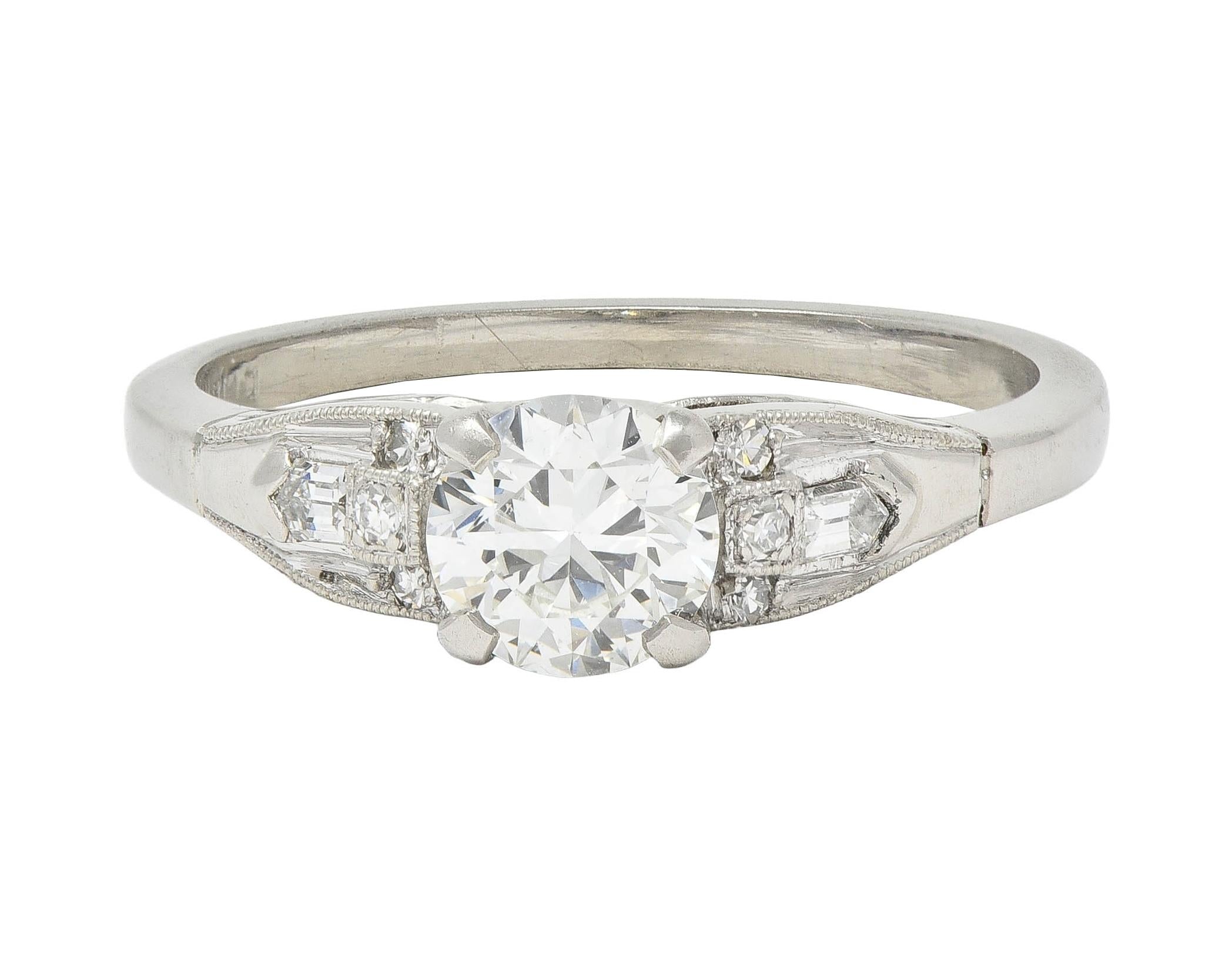 Art Deco Demaria 0.91 CTW Transitional Diamond Platinum Vintage Engagement Ring