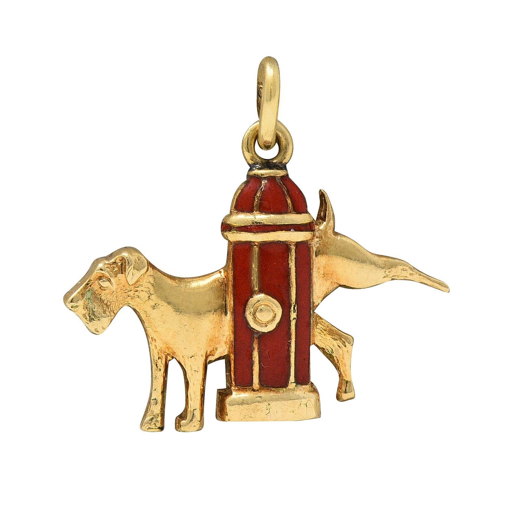 1950's Enamel 14 Karat Yellow Gold Vintage Dog Hydrant Charm