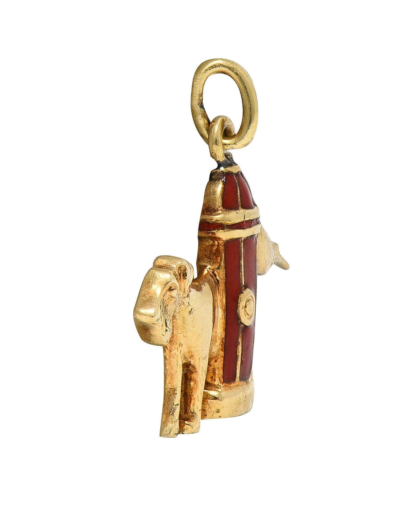 1950's Enamel 14 Karat Yellow Gold Vintage Dog Hydrant Charm