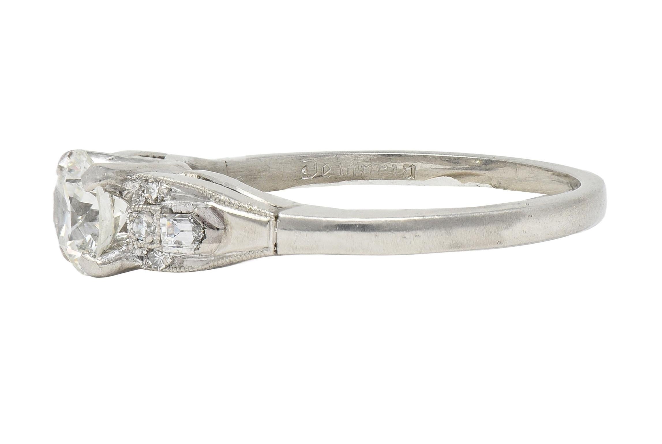 Art Deco Demaria 0.91 CTW Transitional Diamond Platinum Vintage Engagement Ring