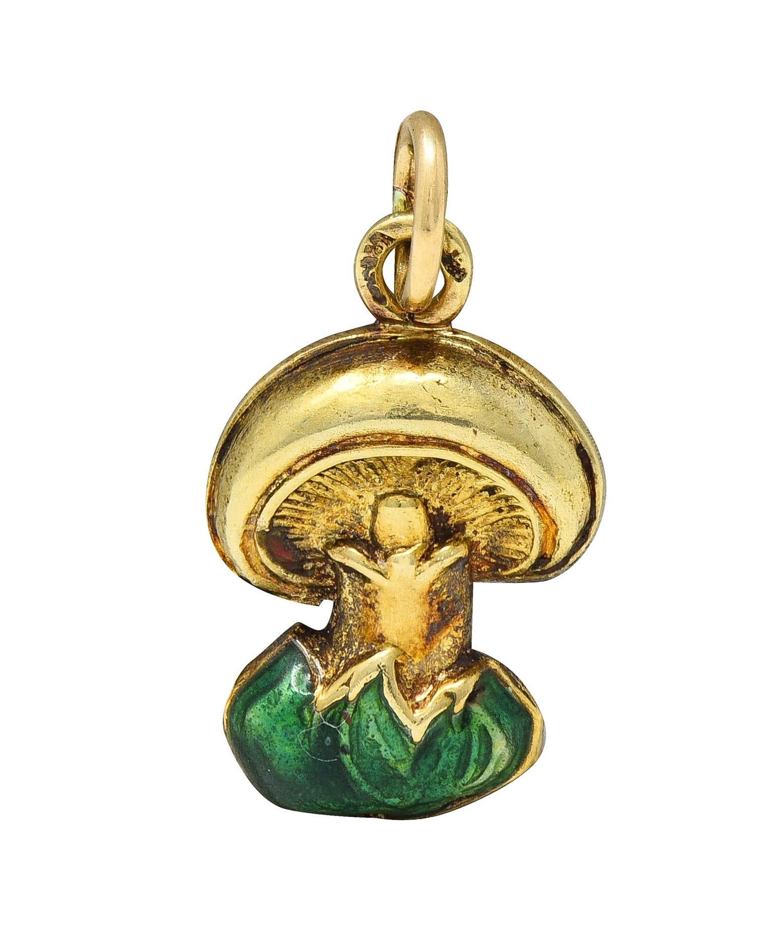 1940's Enamel 14 Karat Yellow Gold Vintage Mushroom Charm