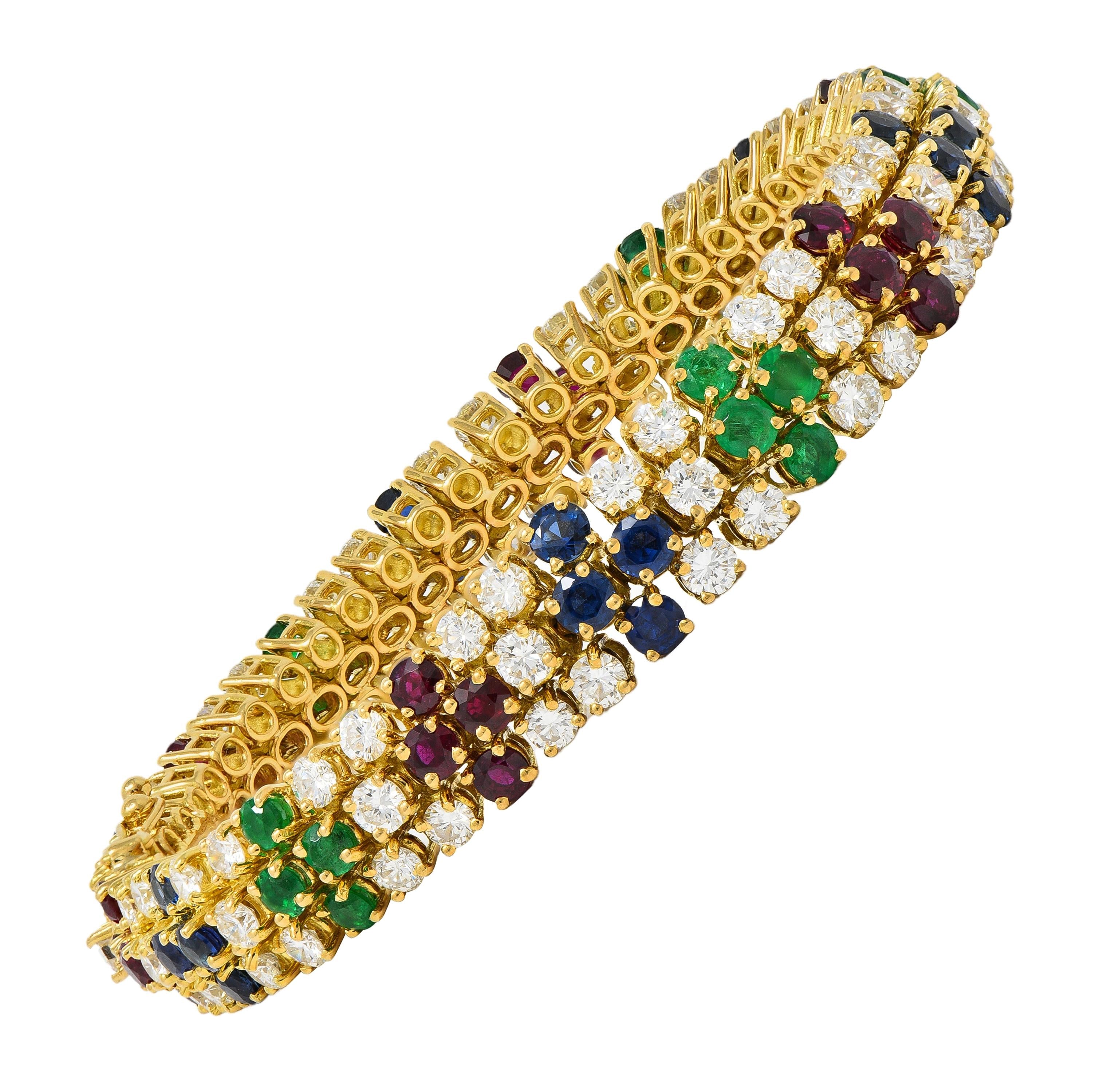 Fred French 1960's 17.70 CTW Diamond Multi-Gem 18K Gold Vintage Line Bracelet