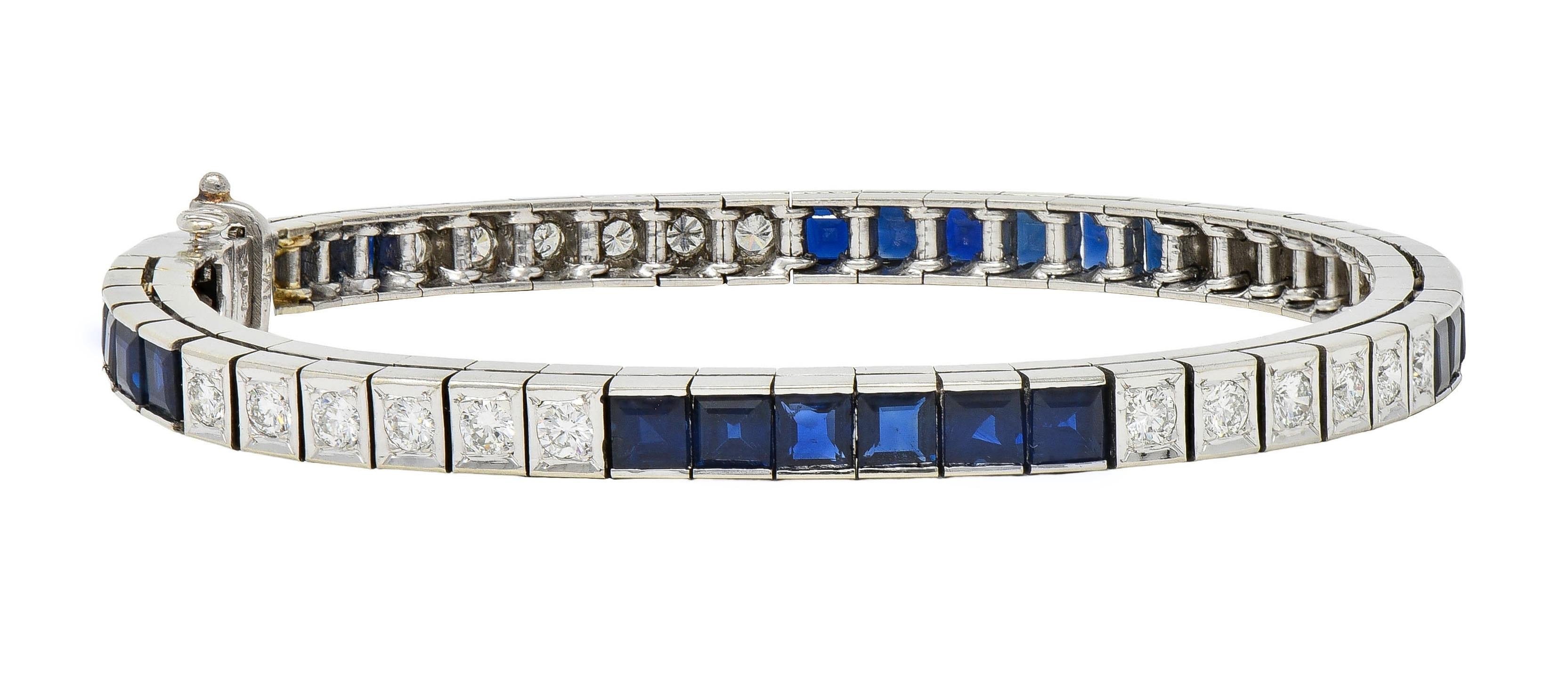 Mid-Century 7.00 CTW Diamond Sapphire 14 Karat White Gold Vintage Line Bracelet