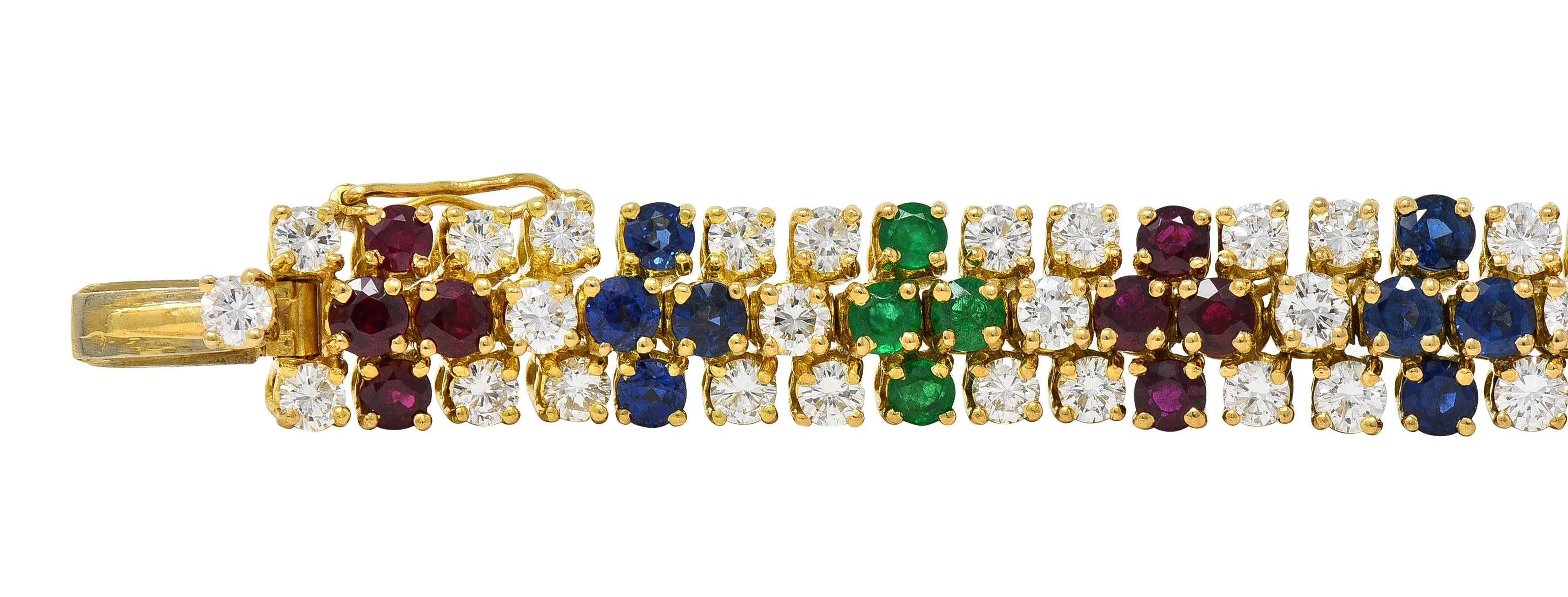 Fred French 1960's 17.70 CTW Diamond Multi-Gem 18K Gold Vintage Line Bracelet