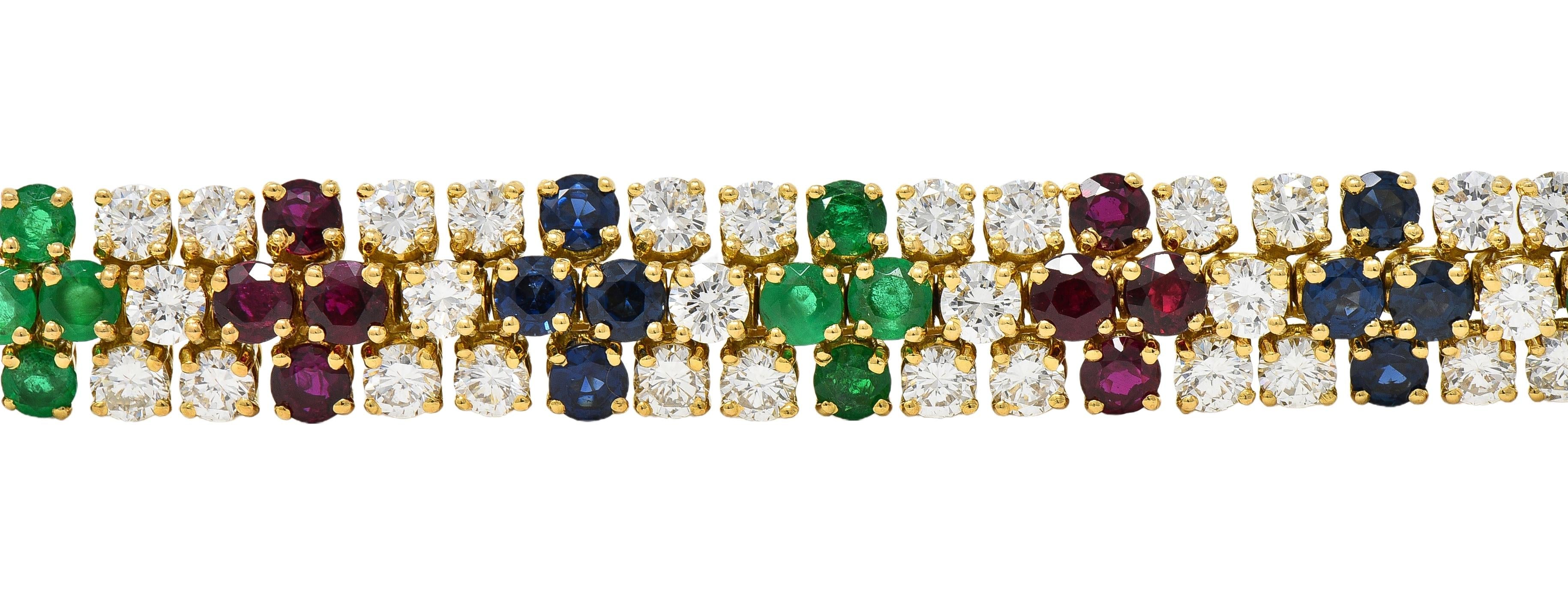Fred French 1960's 17.70 CTW Diamond Multi-Gem 18K Gold Vintage Line Bracelet