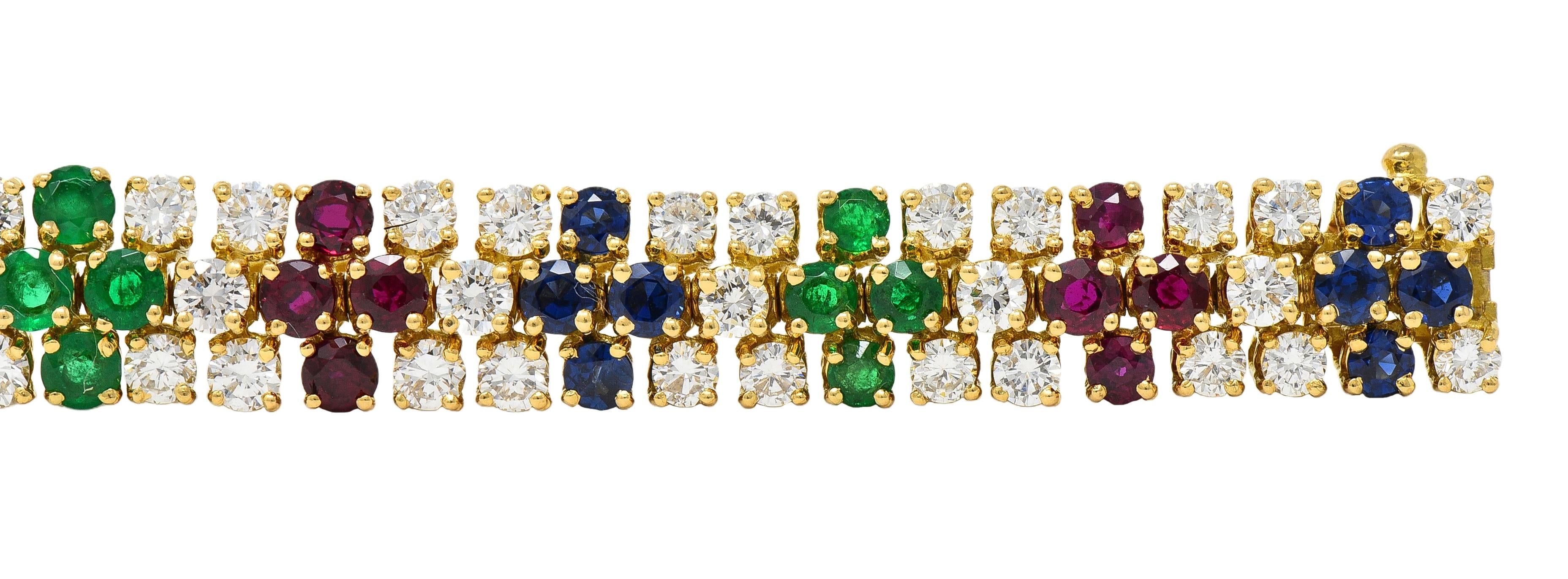 Fred French 1960's 17.70 CTW Diamond Multi-Gem 18K Gold Vintage Line Bracelet
