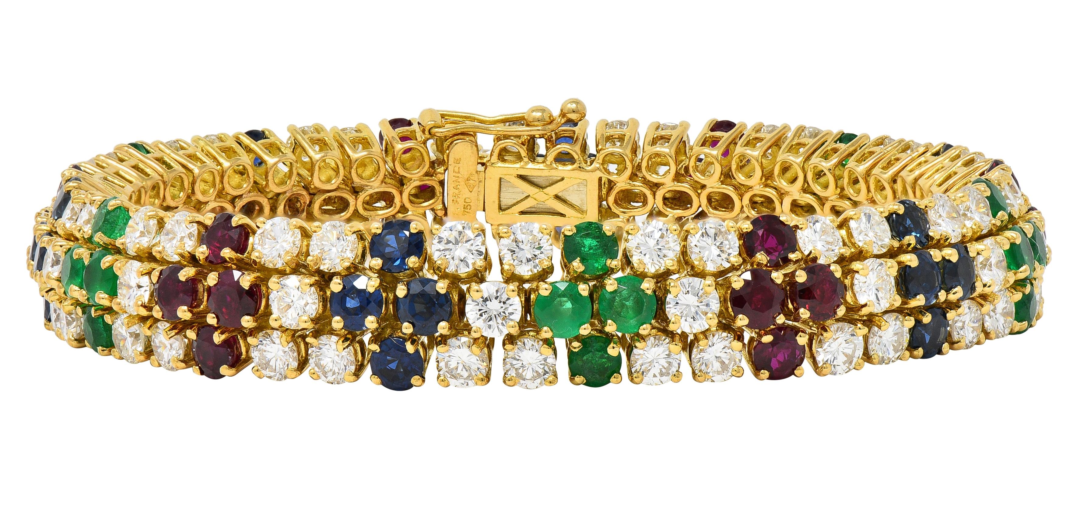 Fred French 1960's 17.70 CTW Diamond Multi-Gem 18K Gold Vintage Line Bracelet