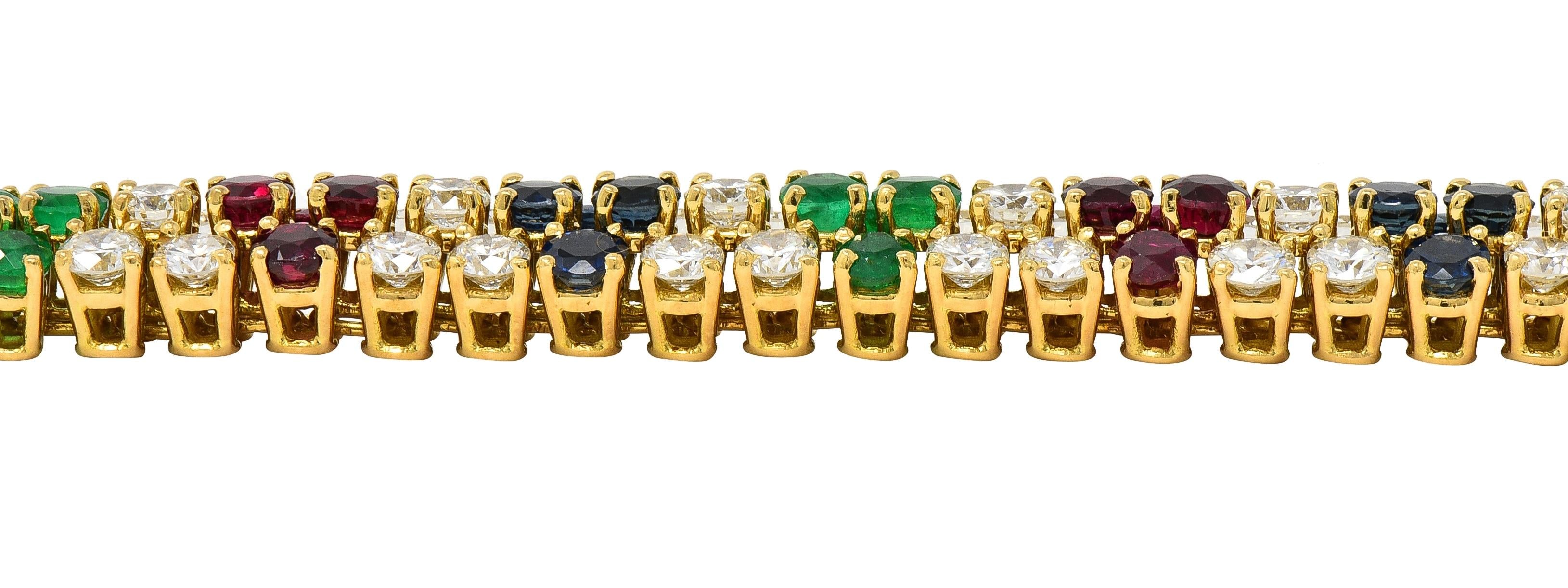 Fred French 1960's 17.70 CTW Diamond Multi-Gem 18K Gold Vintage Line Bracelet