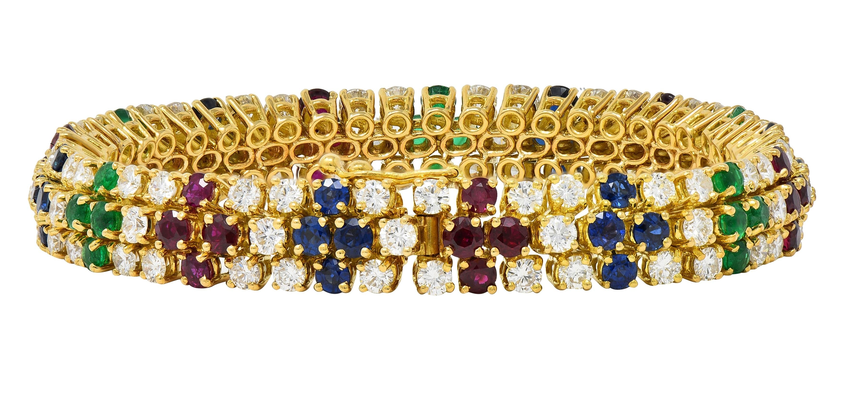 Fred French 1960's 17.70 CTW Diamond Multi-Gem 18K Gold Vintage Line Bracelet