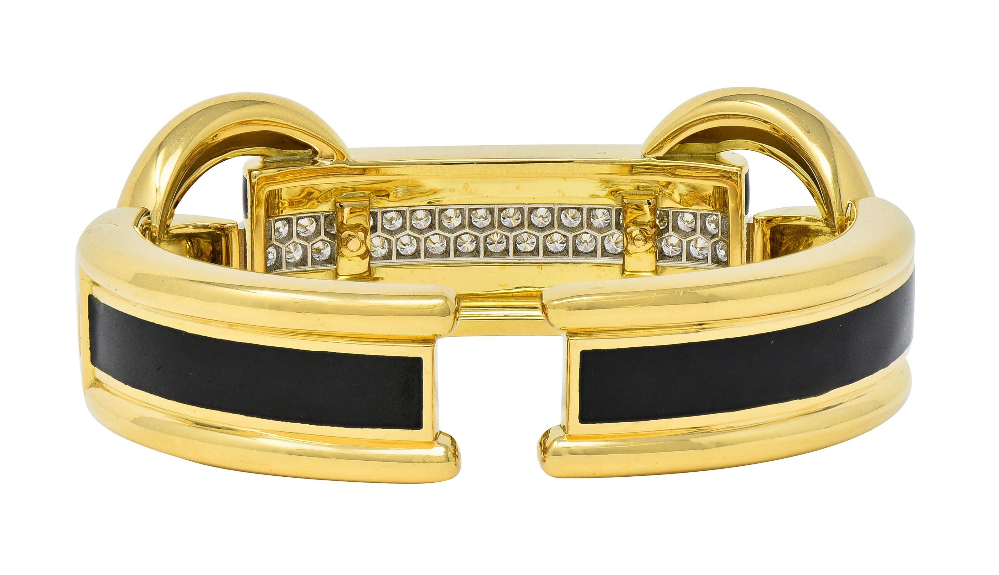 David Webb Diamond Enamel Platinum 18 Karat Yellow Gold Bridle Cuff Bracelet