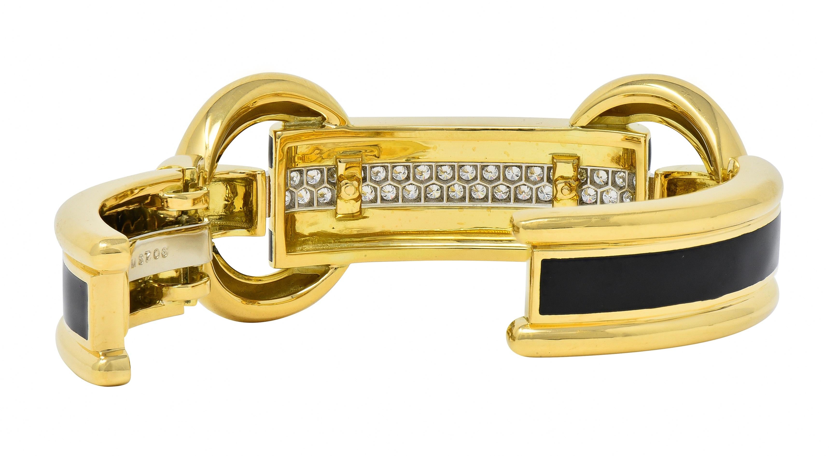David Webb Diamond Enamel Platinum 18 Karat Yellow Gold Bridle Cuff Bracelet