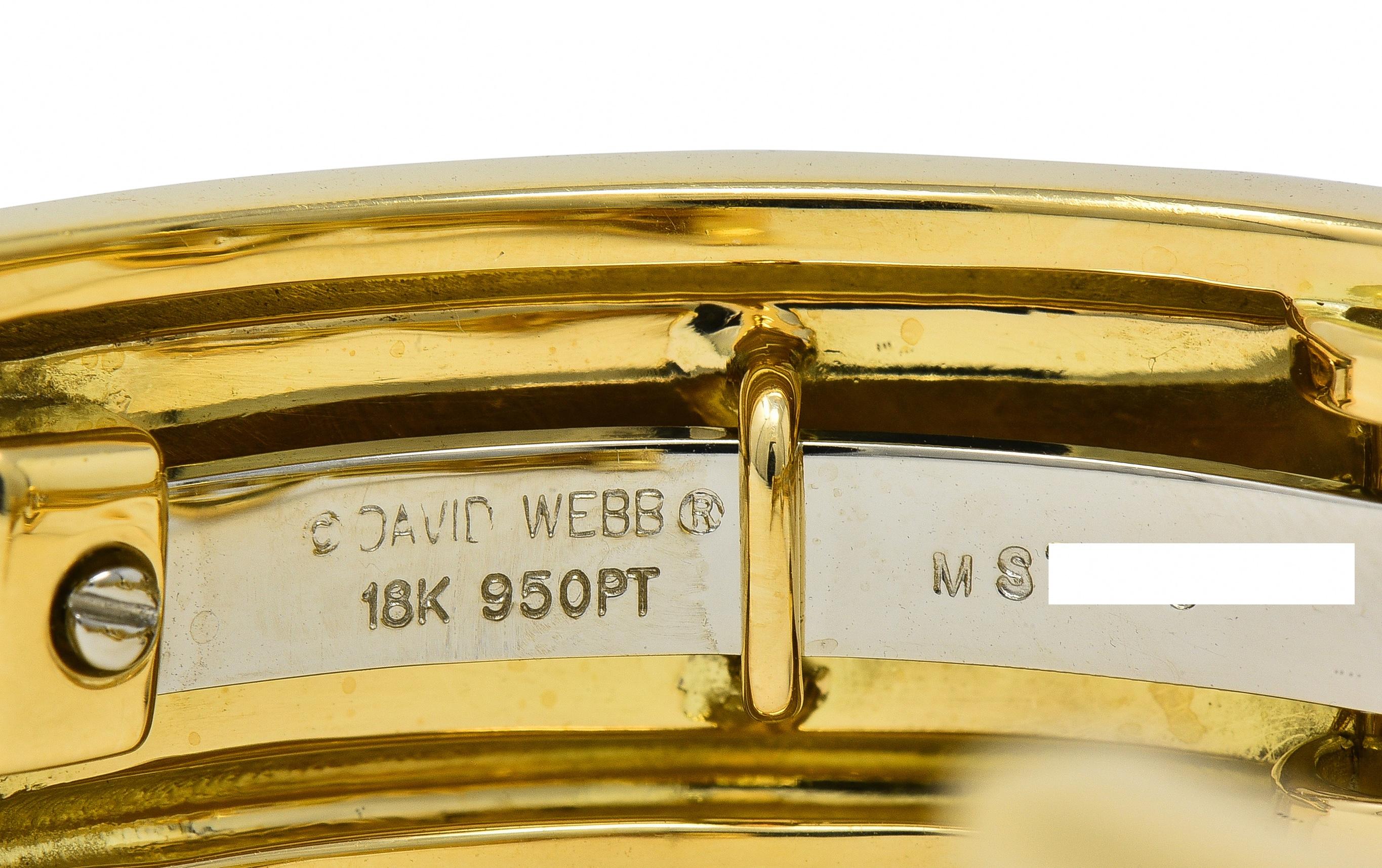 David Webb Diamond Enamel Platinum 18 Karat Yellow Gold Bridle Cuff Bracelet