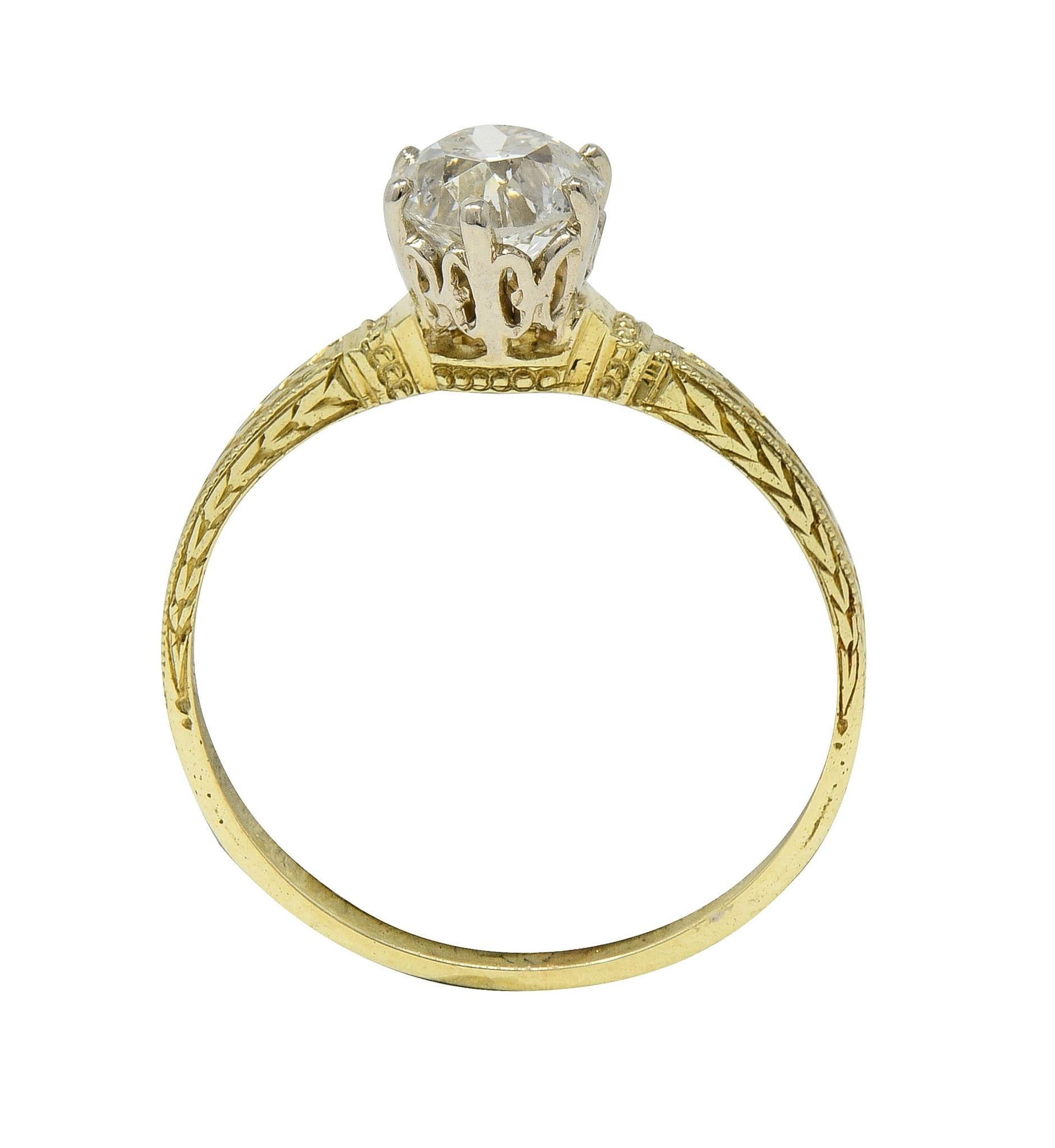 Victorian Old Mine Diamond 14 Karat Yellow Gold Antique Engagement Ring