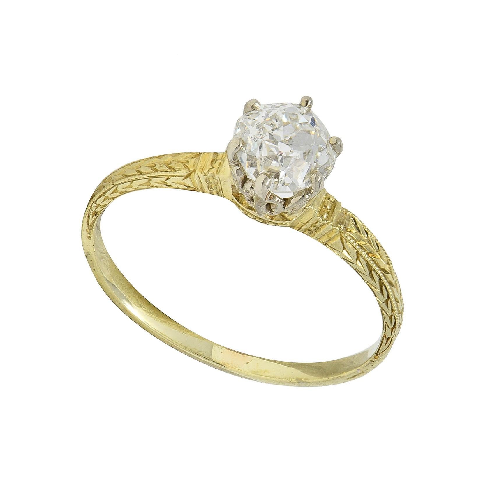 Victorian Old Mine Diamond 14 Karat Yellow Gold Antique Engagement Ring