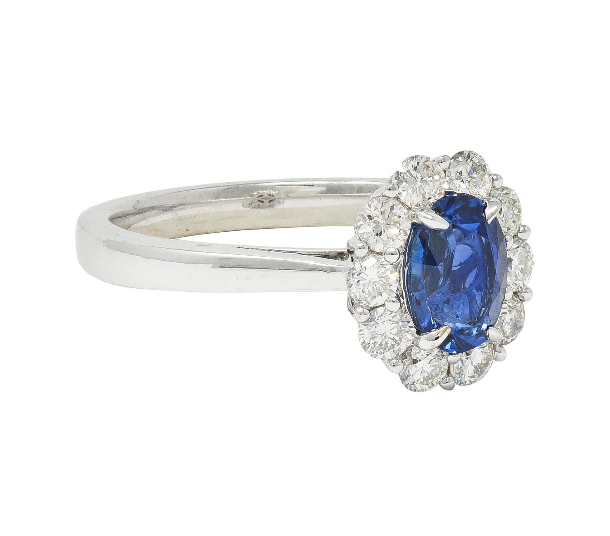 Contemporary 1.63 CTW Sapphire Diamond 18 Karat White Gold Halo Ring