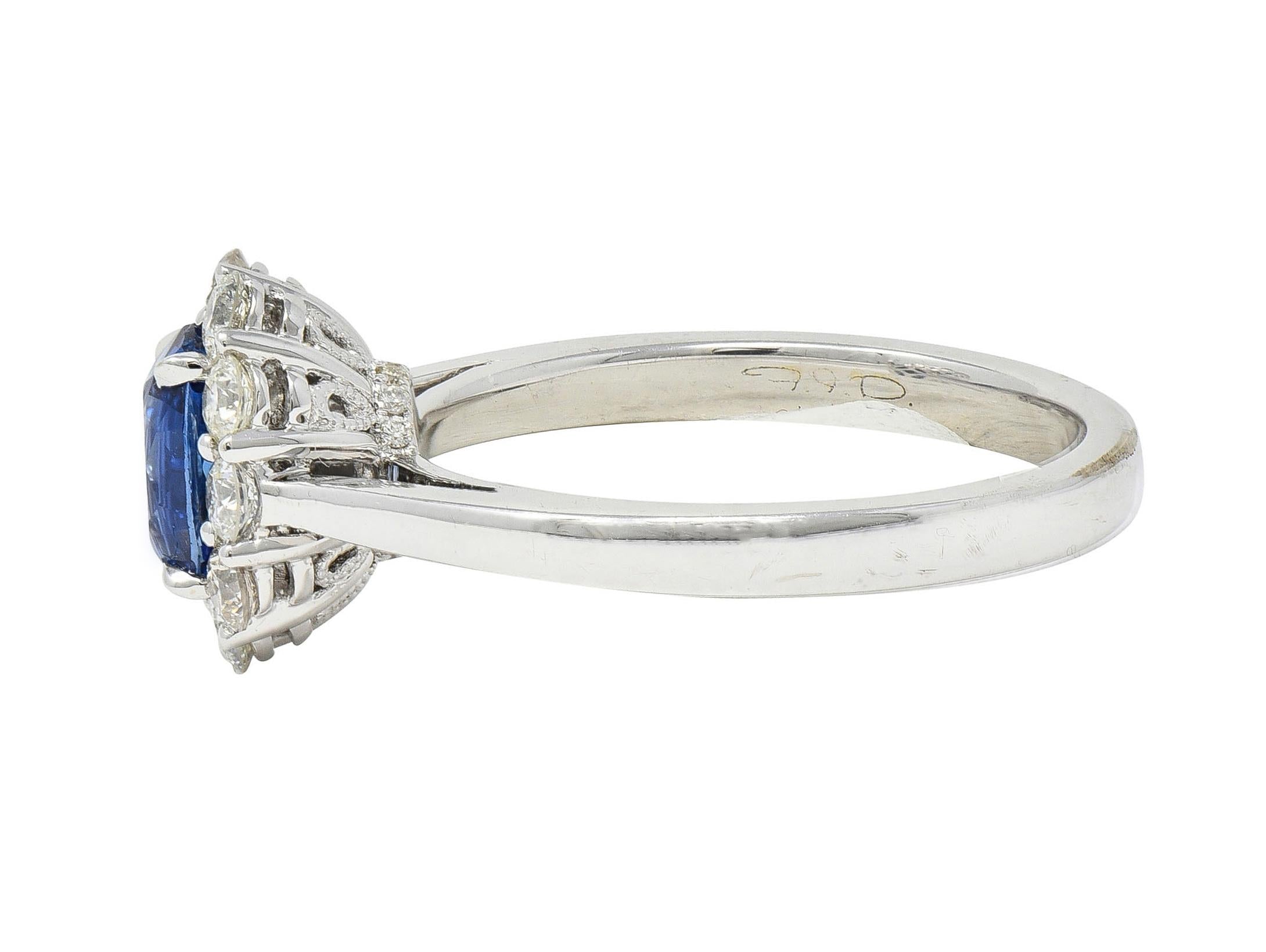 Contemporary 1.63 CTW Sapphire Diamond 18 Karat White Gold Halo Ring