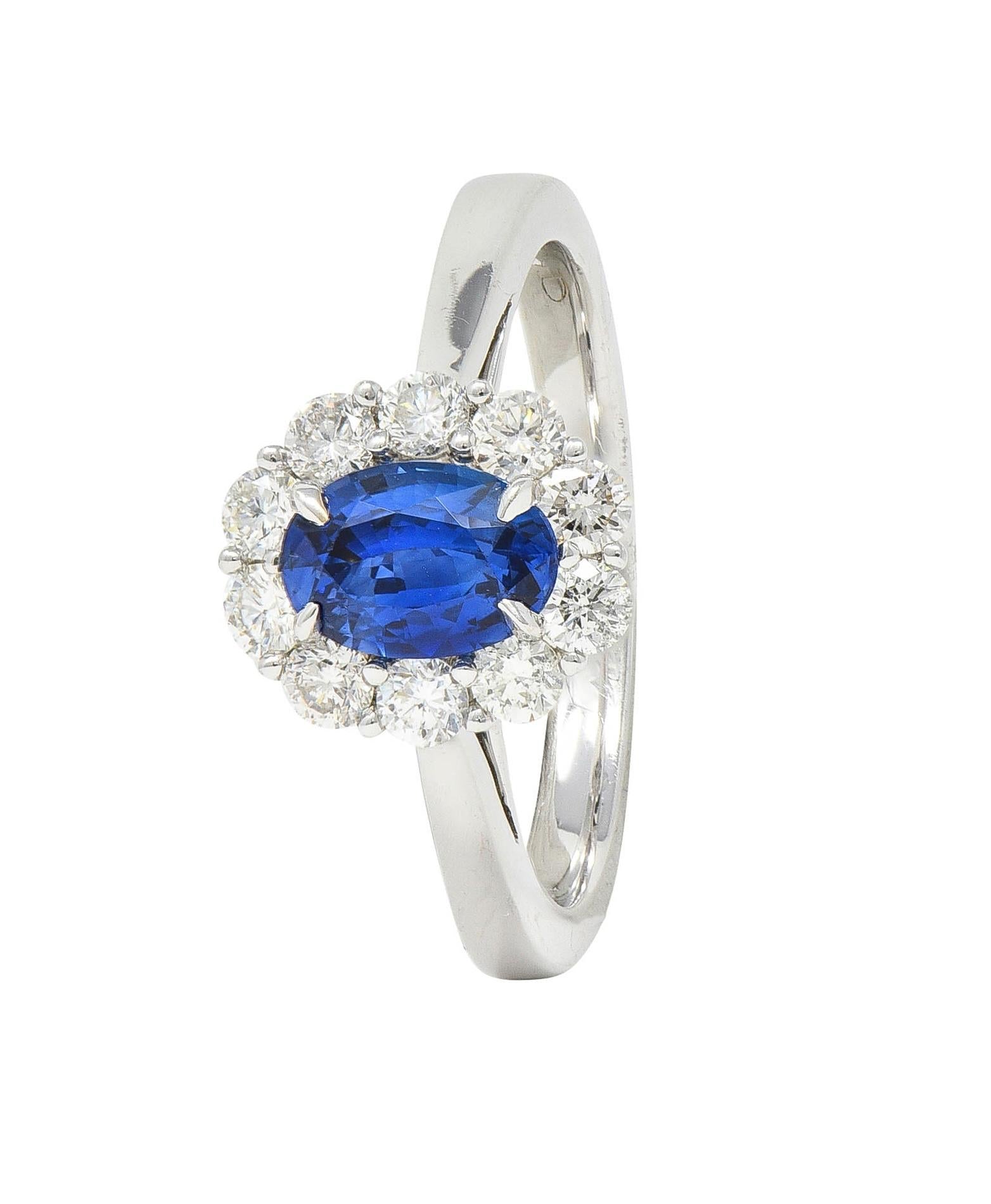 Contemporary 1.63 CTW Sapphire Diamond 18 Karat White Gold Halo Ring