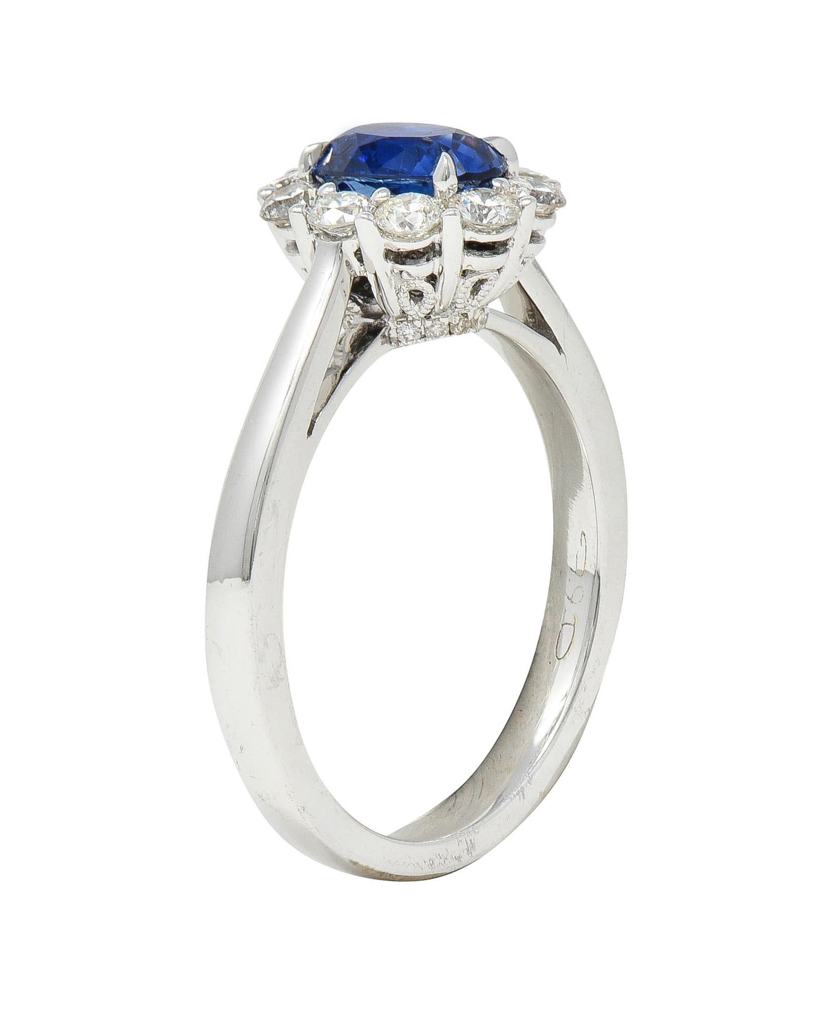 Contemporary 1.63 CTW Sapphire Diamond 18 Karat White Gold Halo Ring