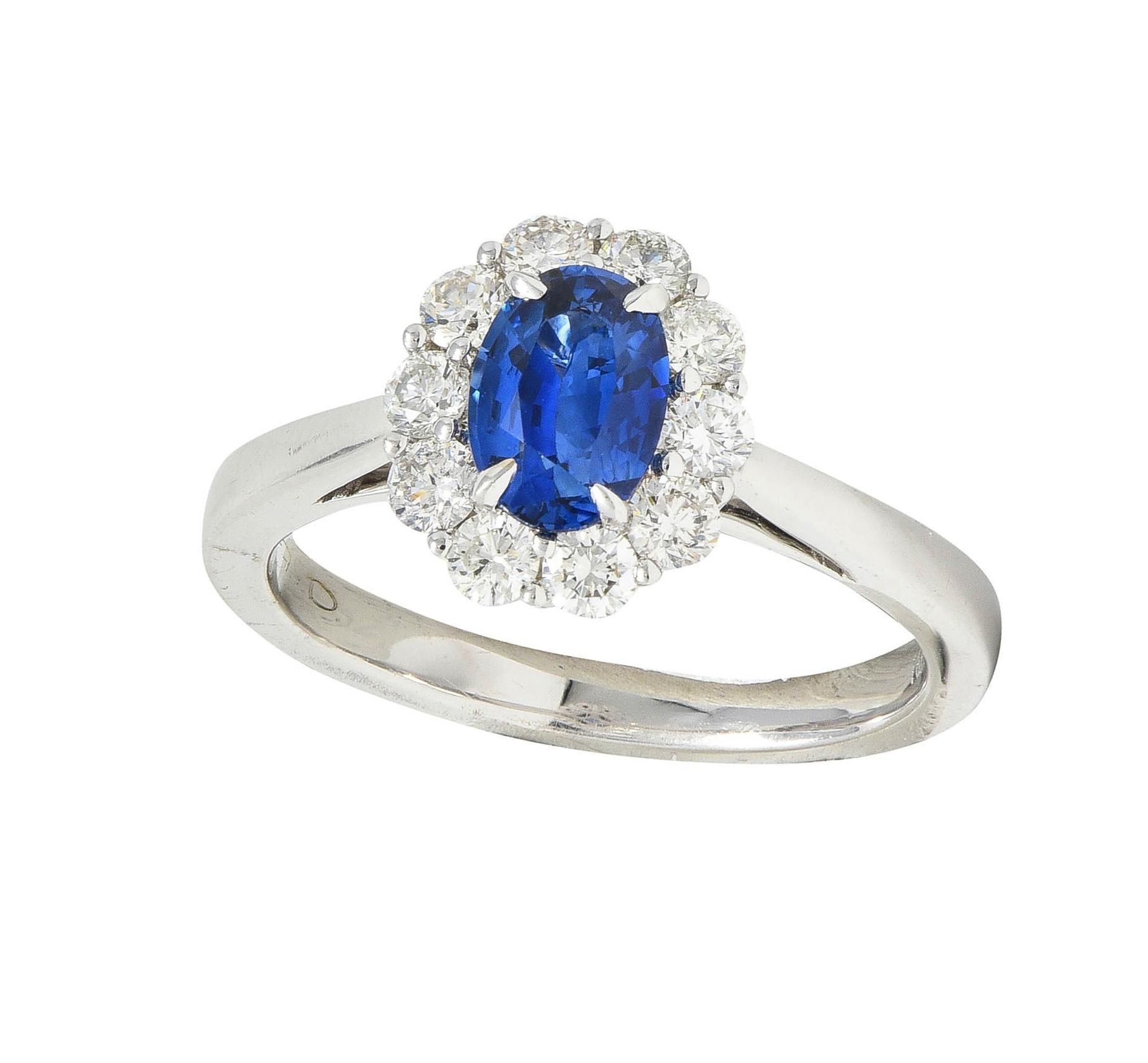 Contemporary 1.63 CTW Sapphire Diamond 18 Karat White Gold Halo Ring