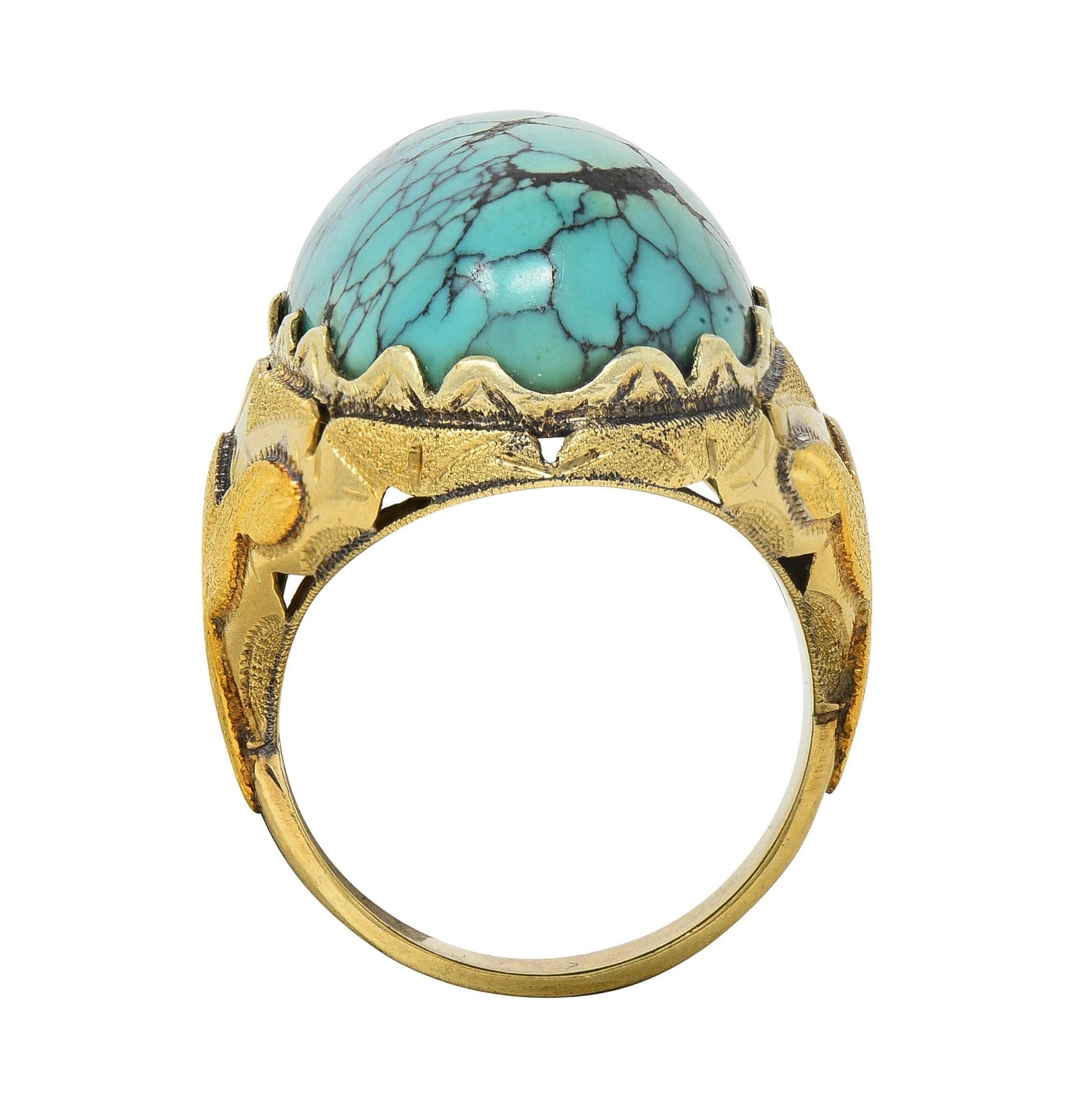 Retro Turquoise Cabochon 14 Karat Yellow Gold Vintage Statement Ring