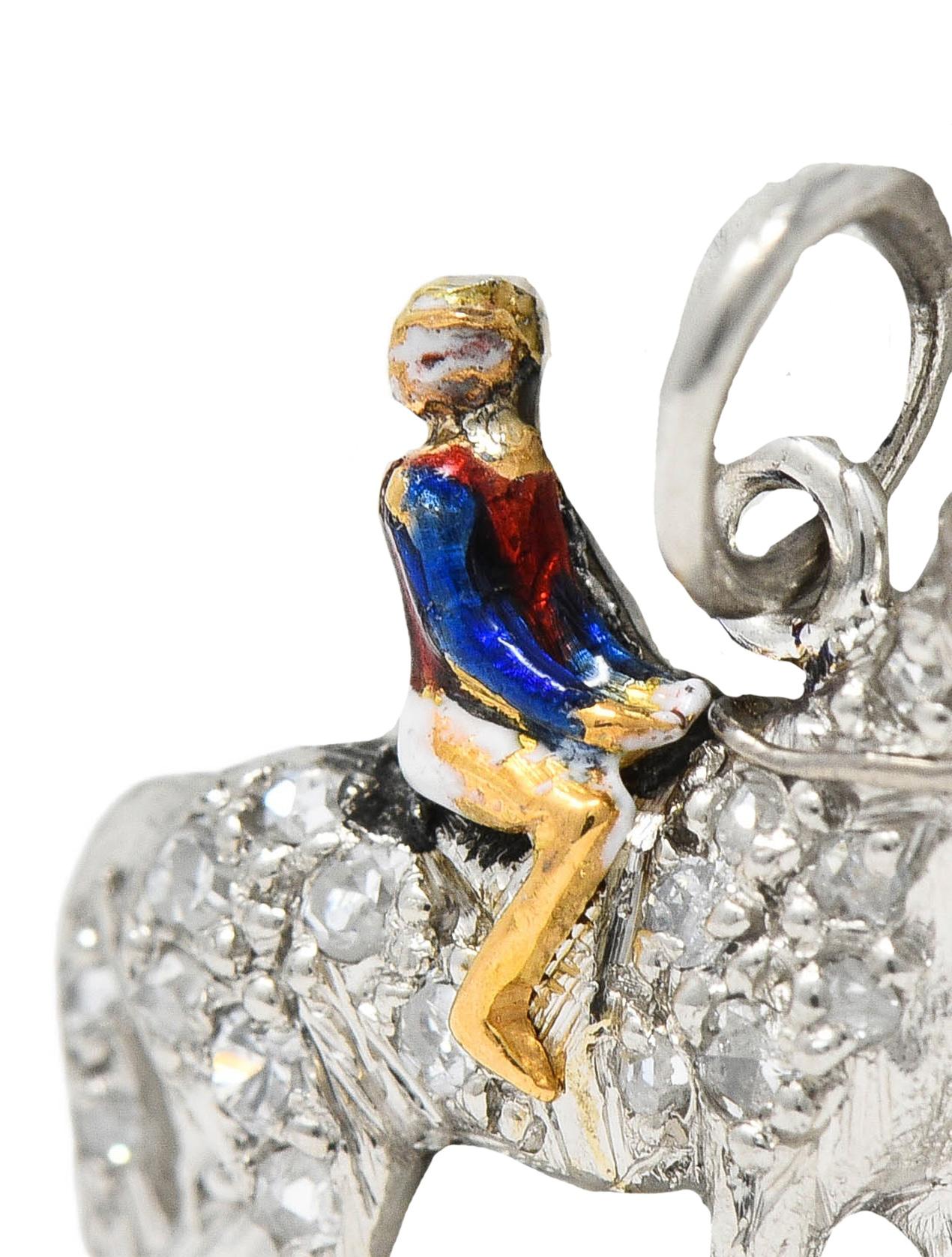 Edwardian Diamond Sapphire Enamel 18K Gold Platinum Race Horse Antique Charm