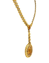 Art Deco Bippart & Co. Citrine 14 Karat Yellow Gold Antique Lotus Drop Necklace