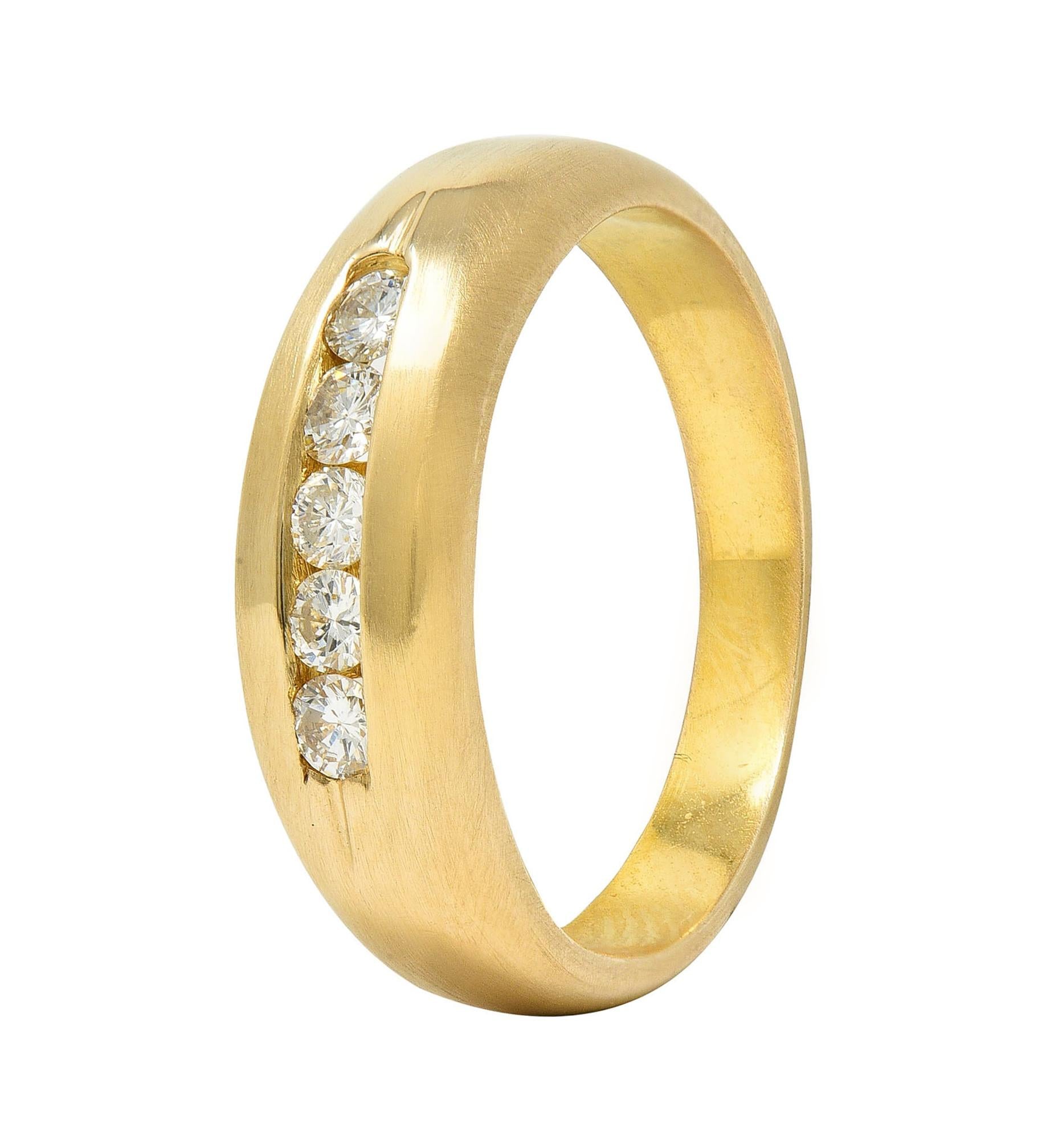 Contemporary Round Brilliant Diamond 14 Karat Yellow Gold Channel Set Band Ring