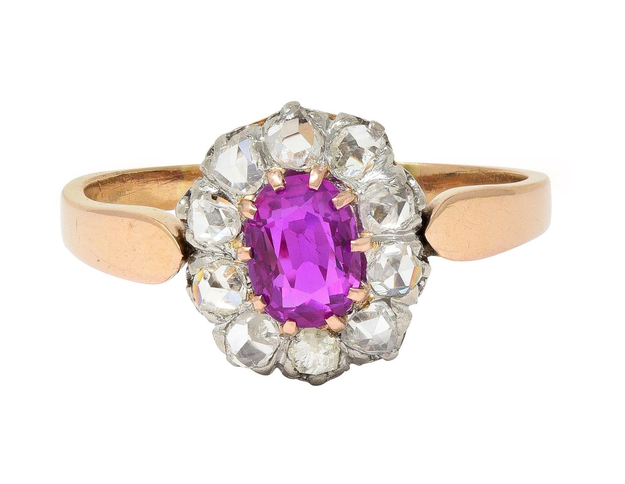 Edwardian No Heat Burma Pink Sapphire Diamond Platinum 14K Gold Antique Ring