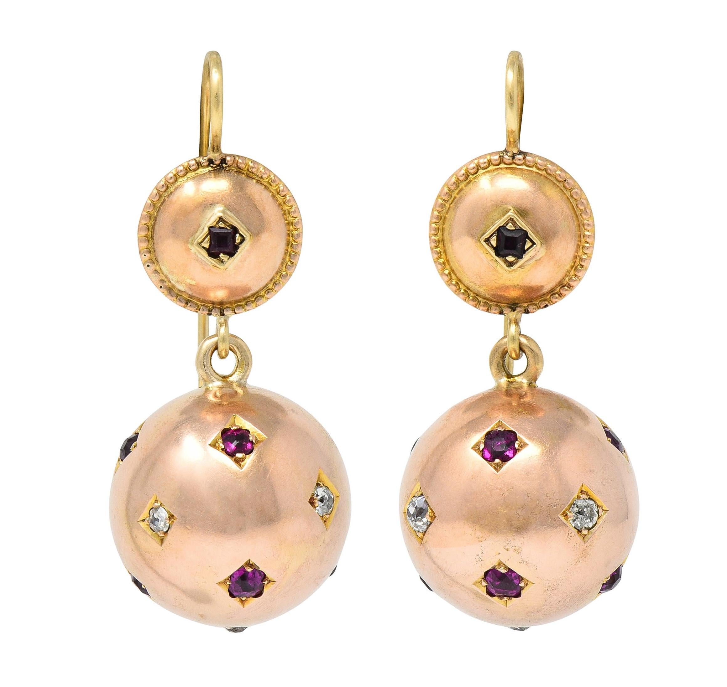 Victorian 1.02 CTW Ruby Diamond 14 Karat Two-Tone Gold Antique Drop Earrings