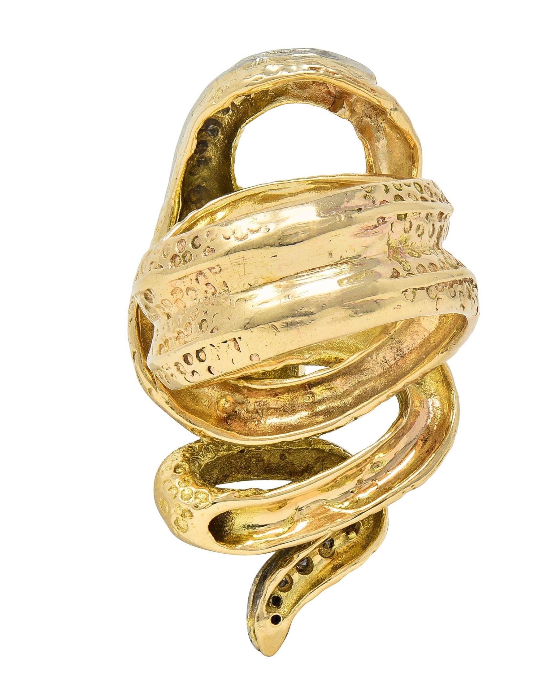 1970's 1.00 CTW Diamond Ruby 14 Karat Two-Tone Gold Vintage Snake Ring