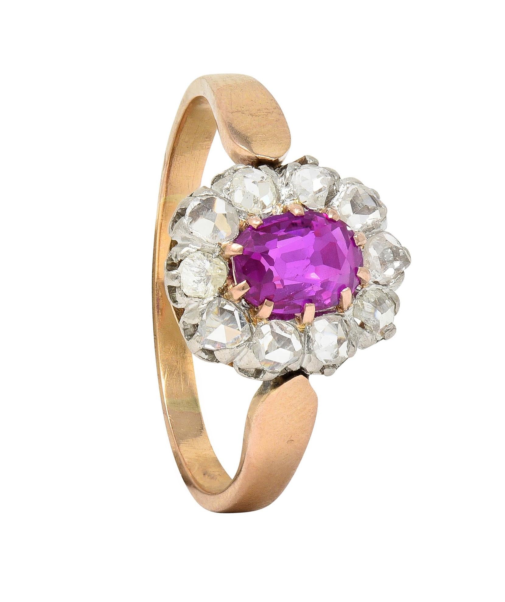 Edwardian No Heat Burma Pink Sapphire Diamond Platinum 14K Gold Antique Ring