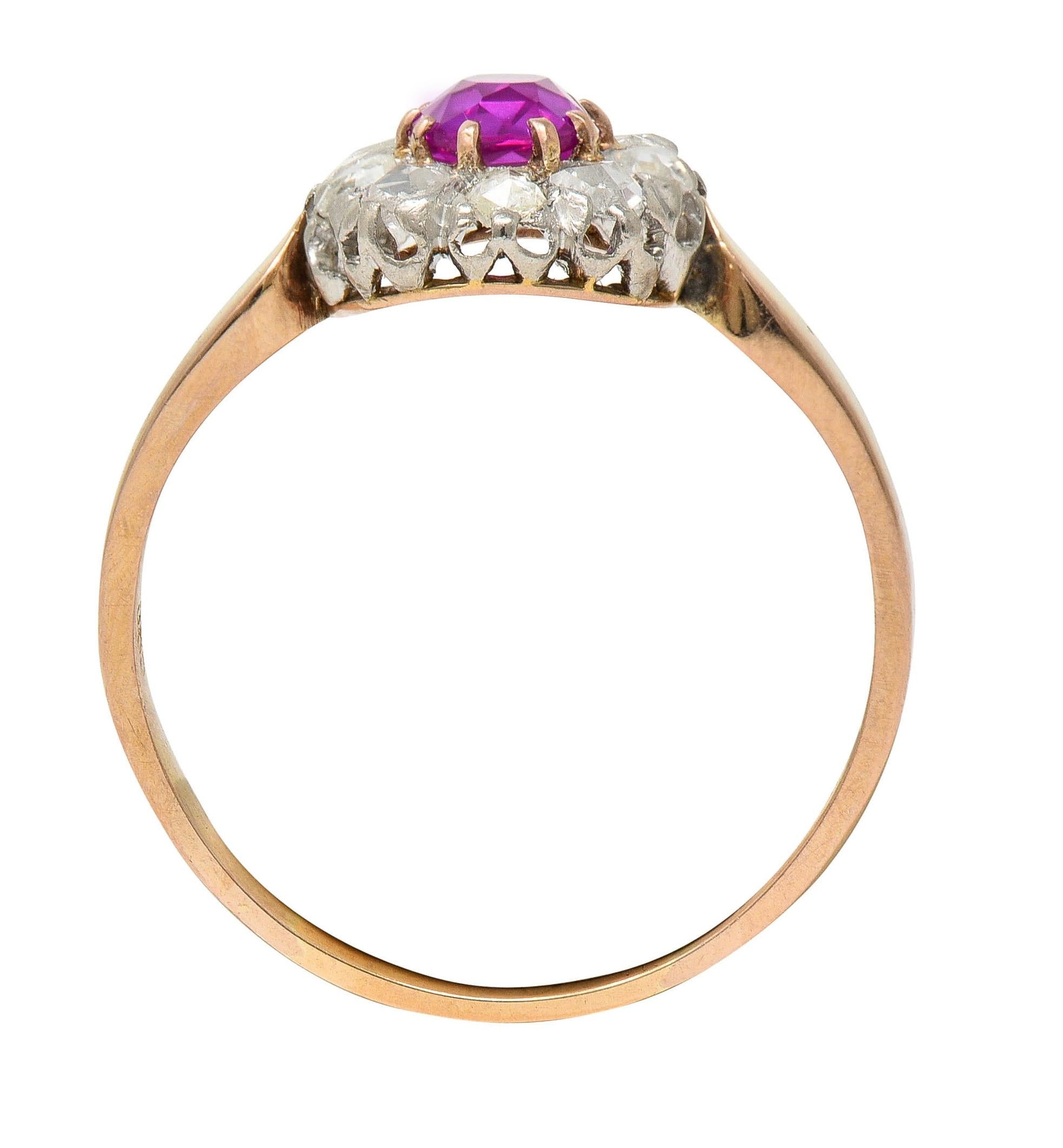 Edwardian No Heat Burma Pink Sapphire Diamond Platinum 14K Gold Antique Ring