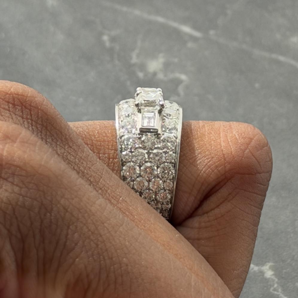 Bulgari 1950's 7.05 CTW Diamond Platinum Vintage Wide 1950's Band Ring