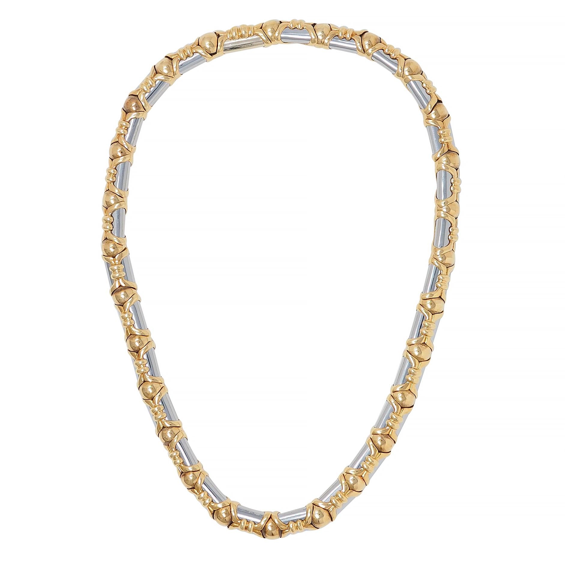 Bulgari 1980's 18 Karat Yellow Gold Steel Vintage Collar Necklace