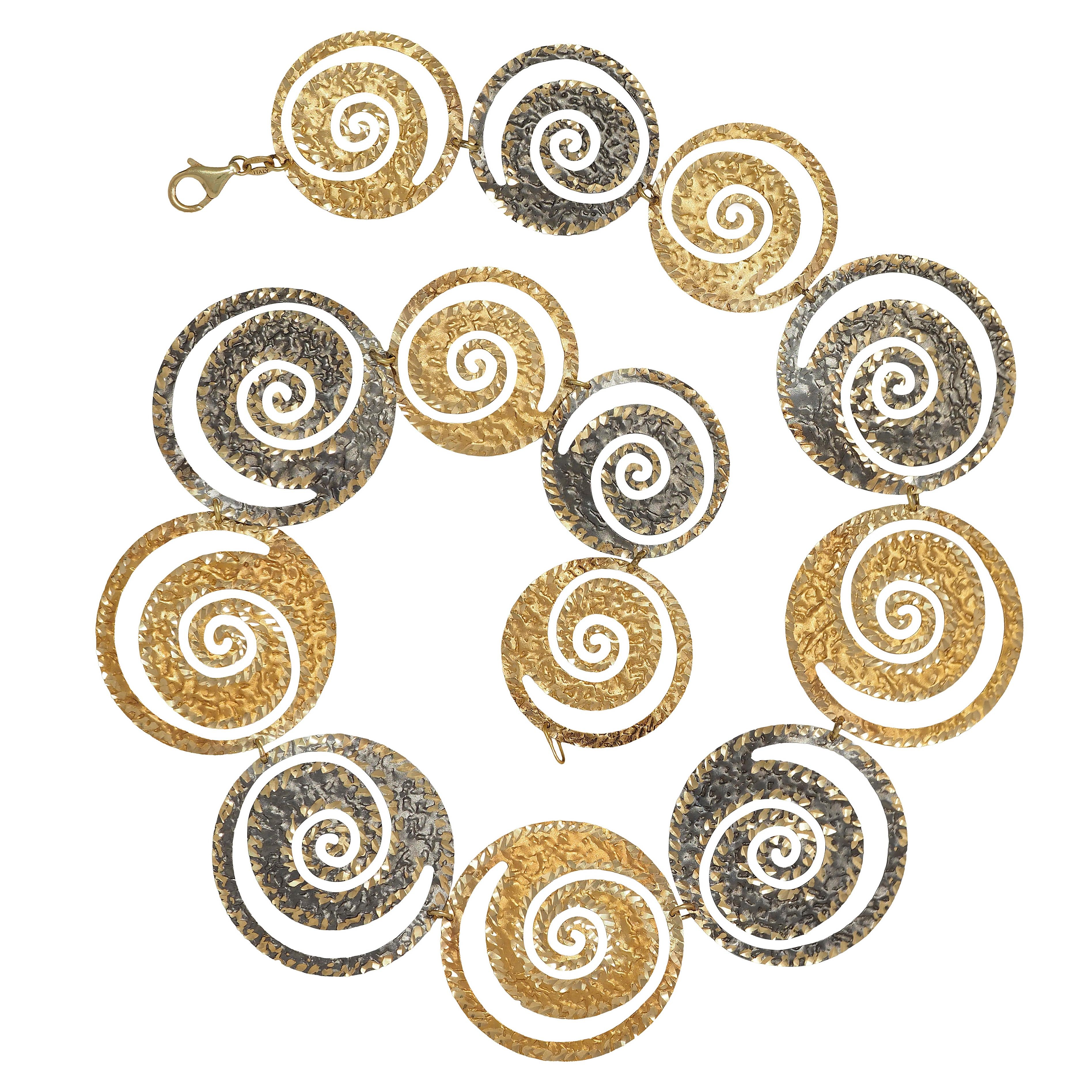 Modernist 14 Karat Yellow Gold Two-Tone Spiral Link Vintage Necklace