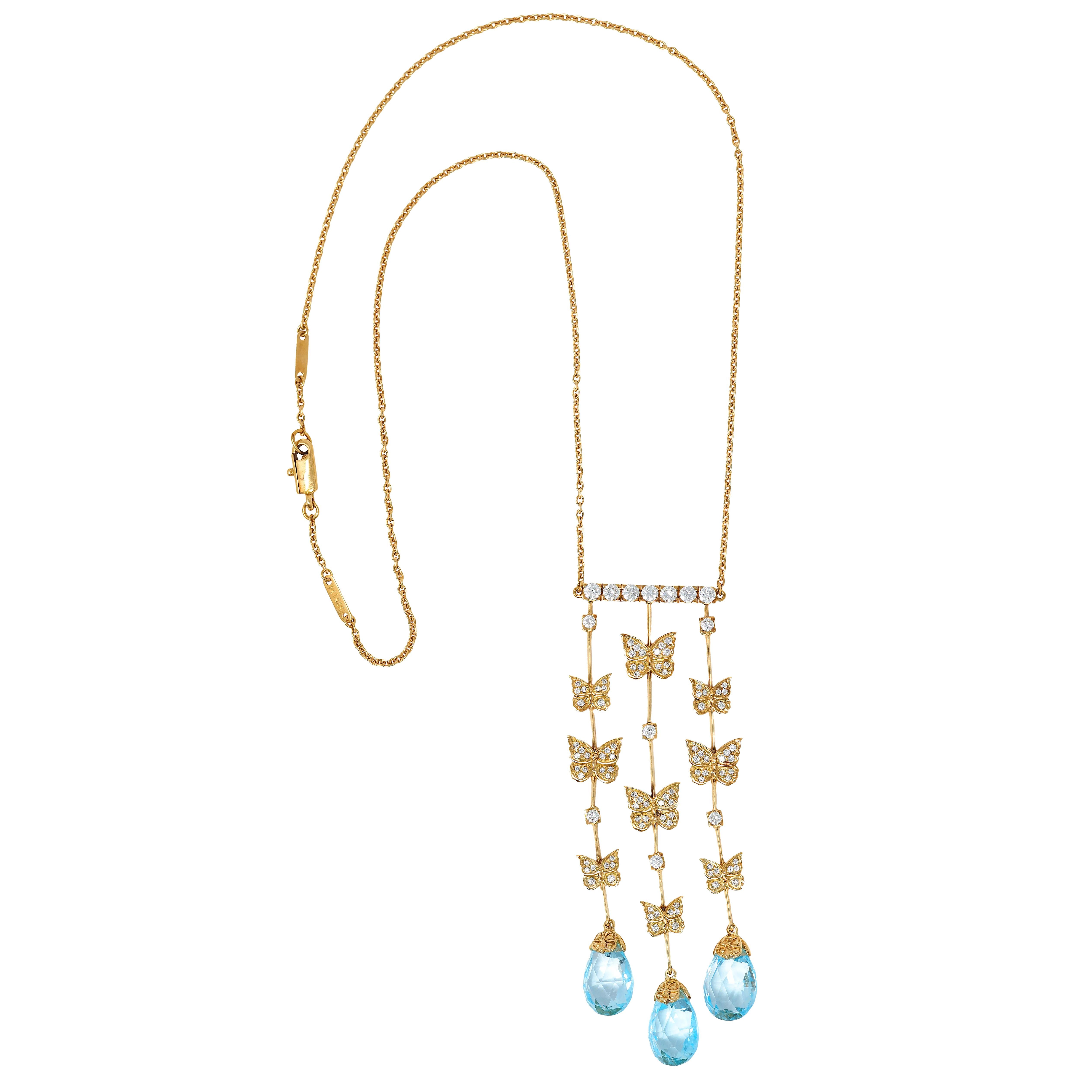 Carrera y Carrera Diamond Topaz 18K Gold Baile Mariposa Butterfly Drop Necklace