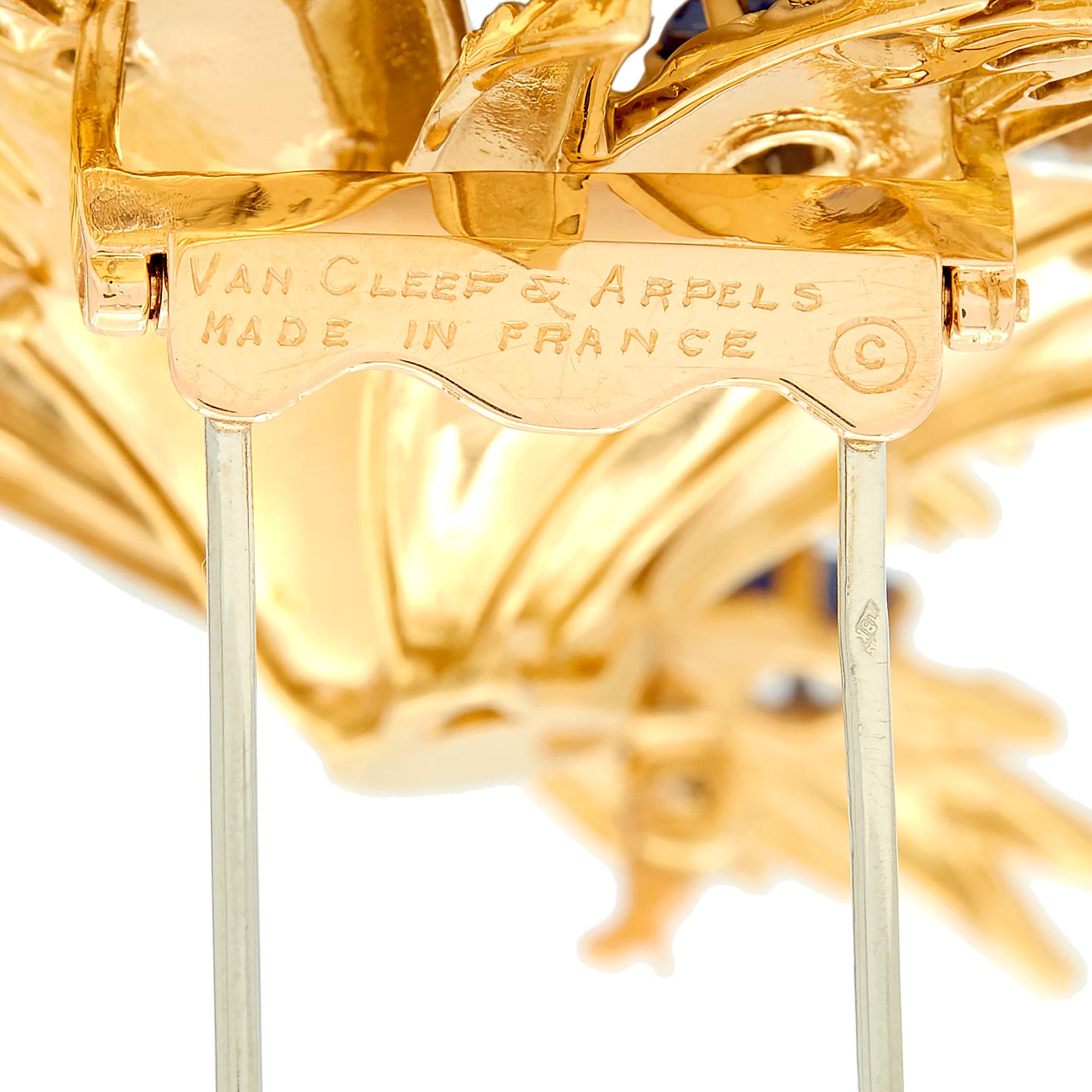 Van Cleef & Arpels French 1960's Sapphire Diamond 18K Gold Vintage Spray Brooch