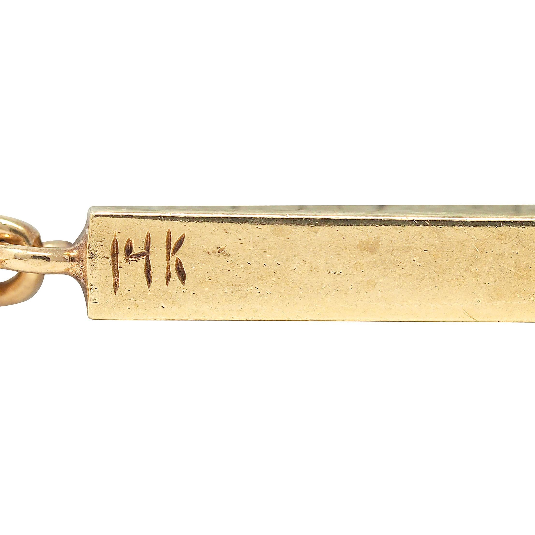 Mid-Century 14 Karat Yellow Gold Vintage Bar Link Unisex Chain Necklace