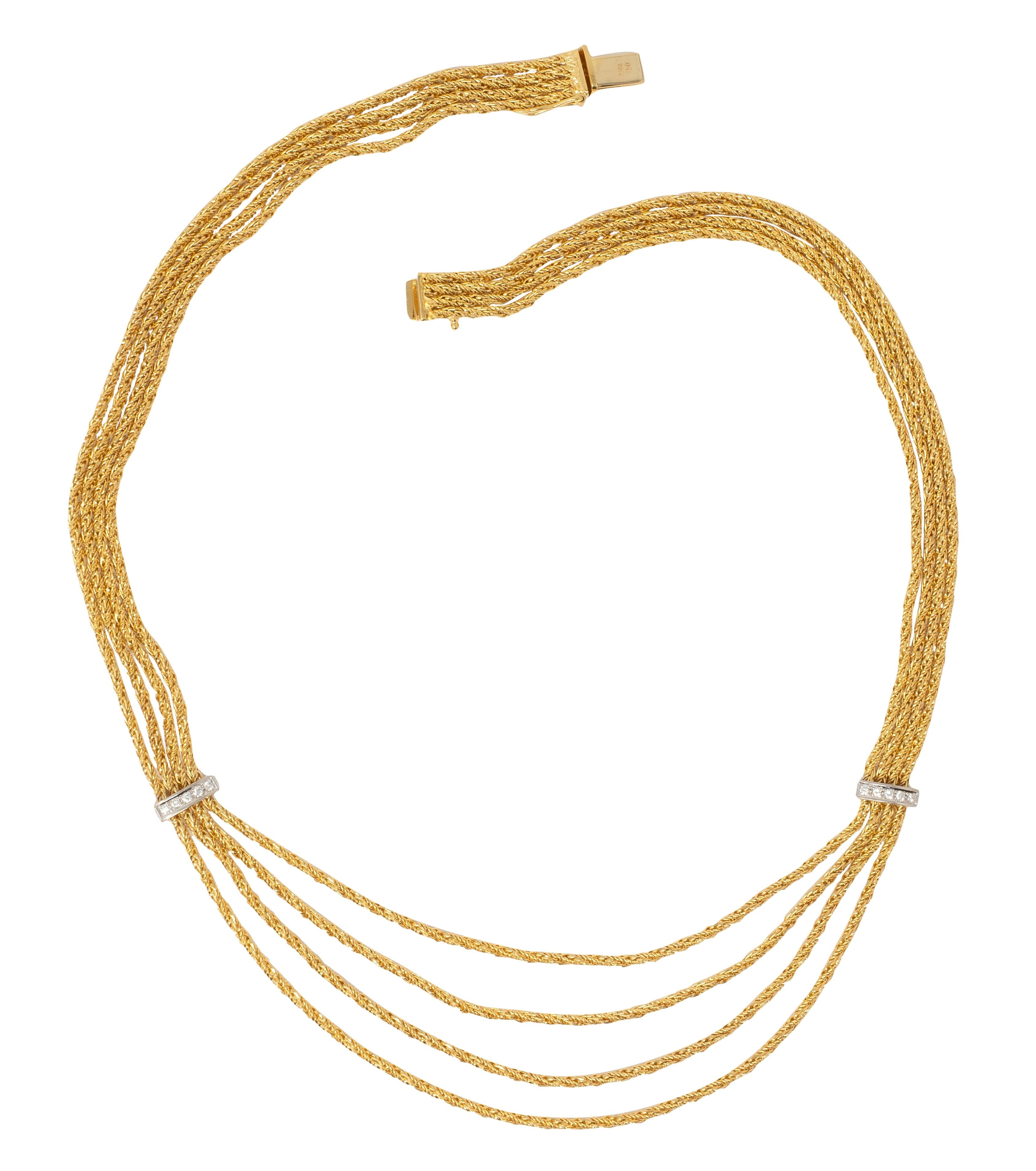 Tiffany & Co. 1990's Diamond 18K Gold Platinum Vintage Swagged Station Necklace