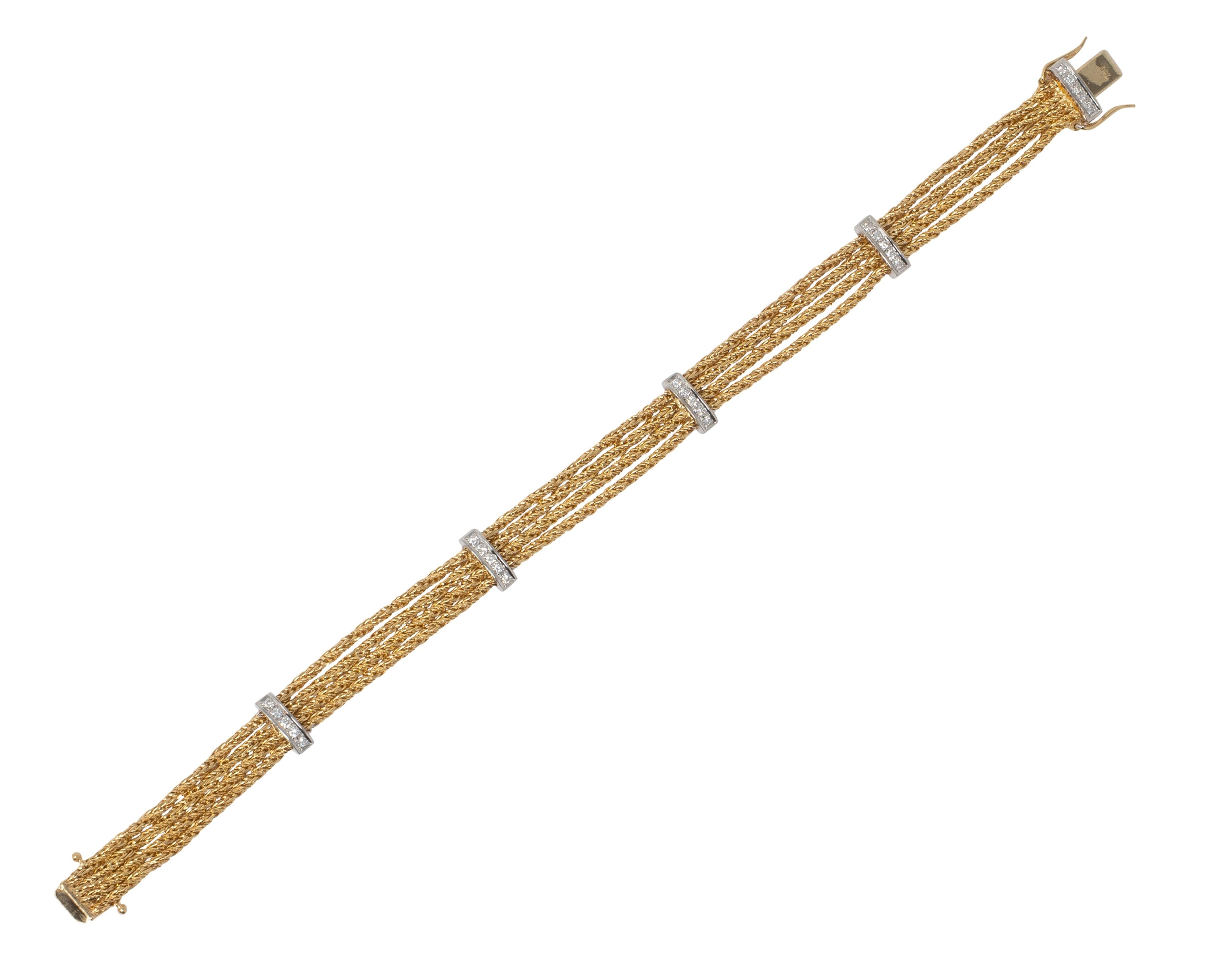 Tiffany & Co. 1990's Diamond 18K Yellow Gold Platinum Vintage Strand Bracelet