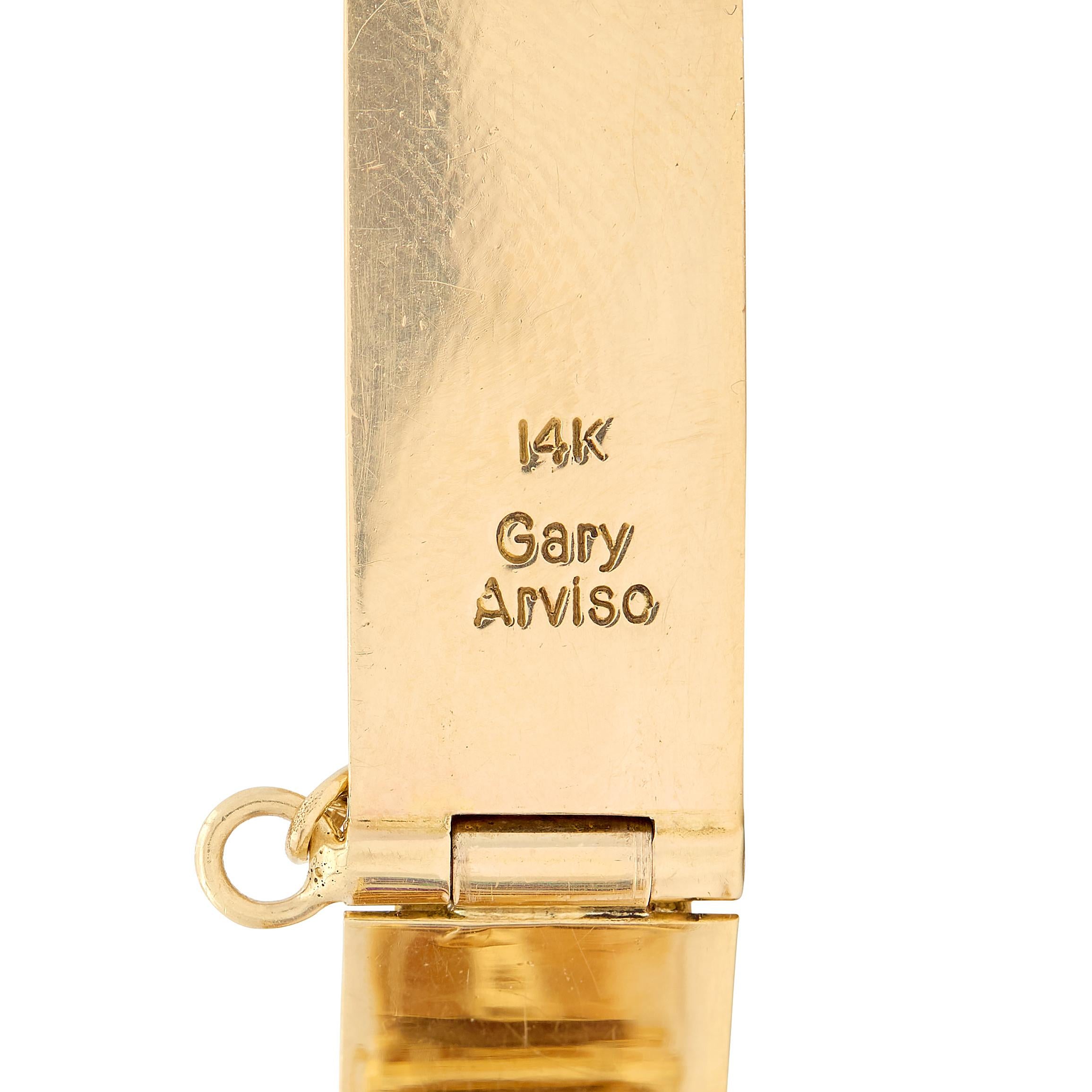 Gary Arviso 1970's Multi-Gem 14 Karat Gold Vintage Geometric Inlay Bracelet