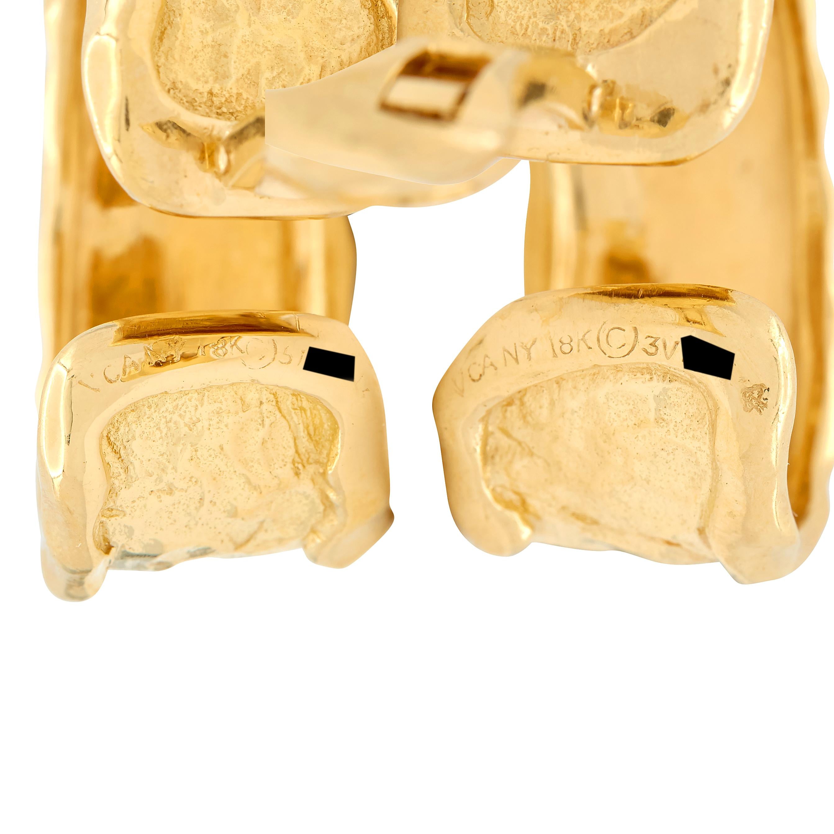 Van Cleef & Arpels 1970's 18K Yellow Gold Vintage Brutalist Ear-Clip Earrings