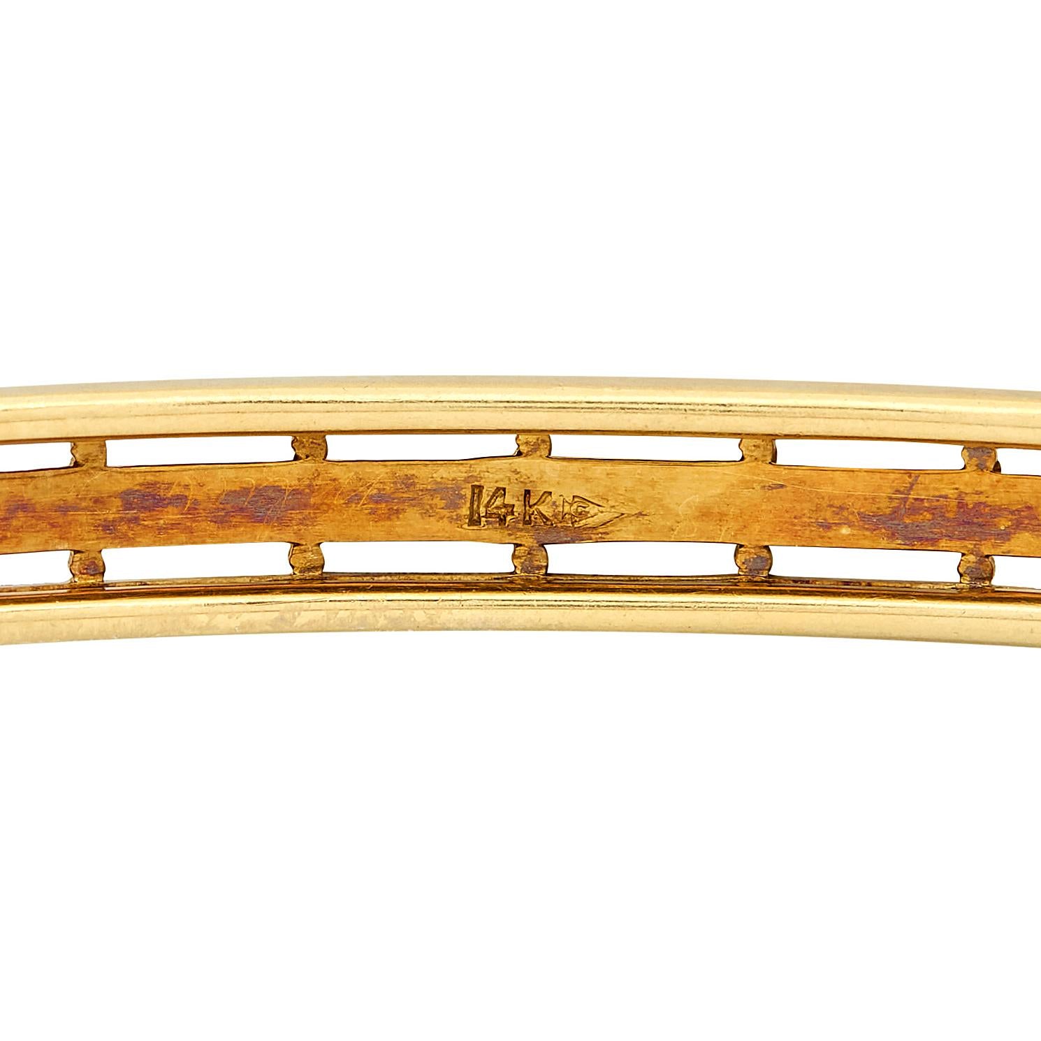 Carter Gough & Co. Art Nouveau Tourmaline 14K Gold Antique Bangle Bracelet