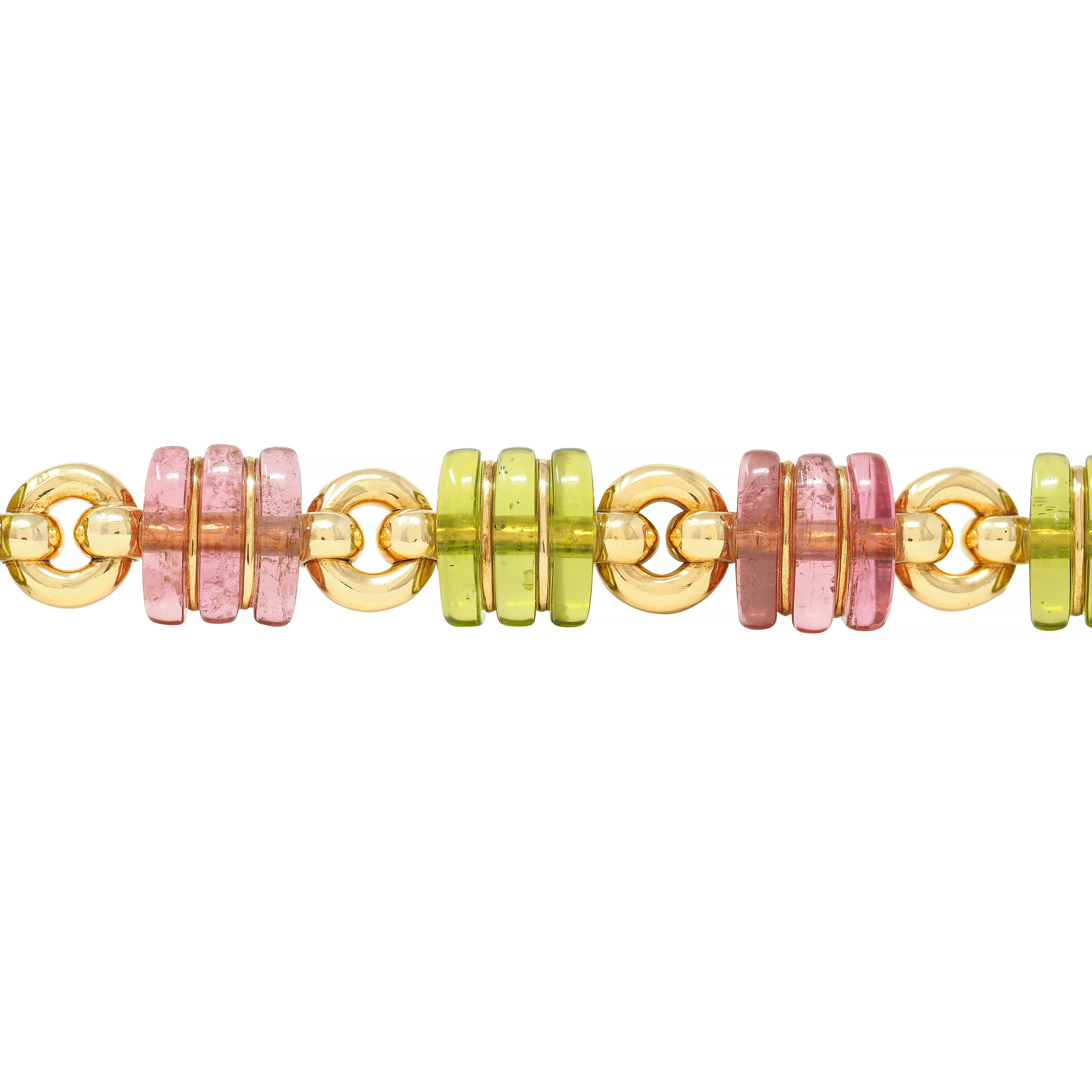 Bulgari 1990s Tourmaline 18 Karat Yellow Gold Vintage Link Bracelet